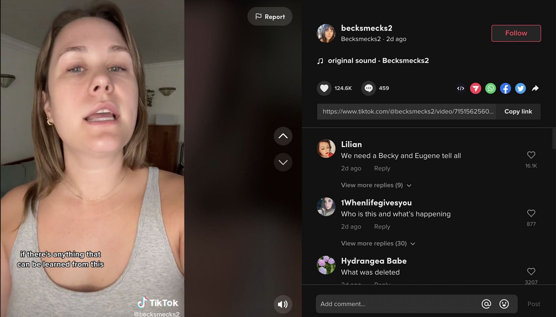 Becky confessed that the video was deleted by her, after she received a genuine apology. (Image via TikTok/becksmecks2)