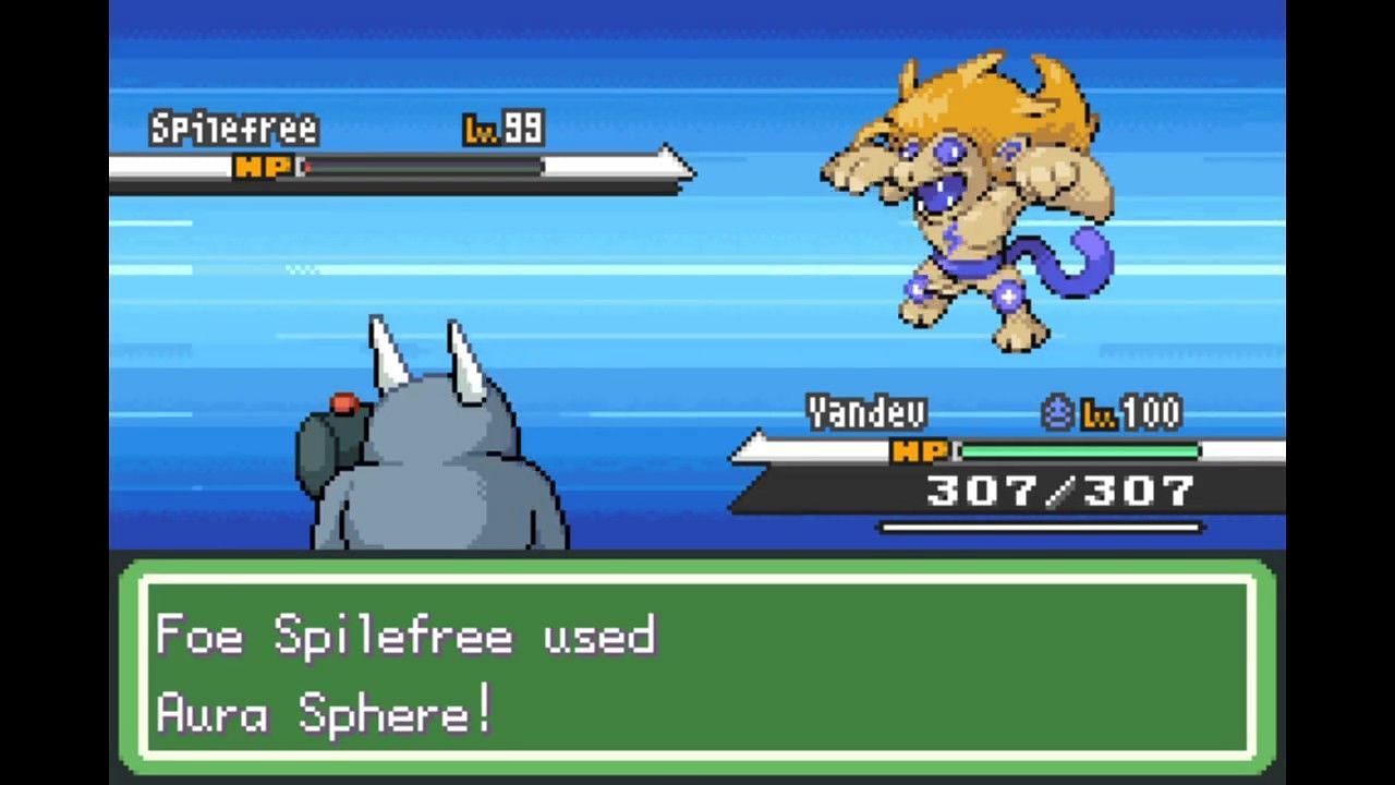 A trainer battling Spilefree in Pokemon Clover (Image via Mantager on YouTube)