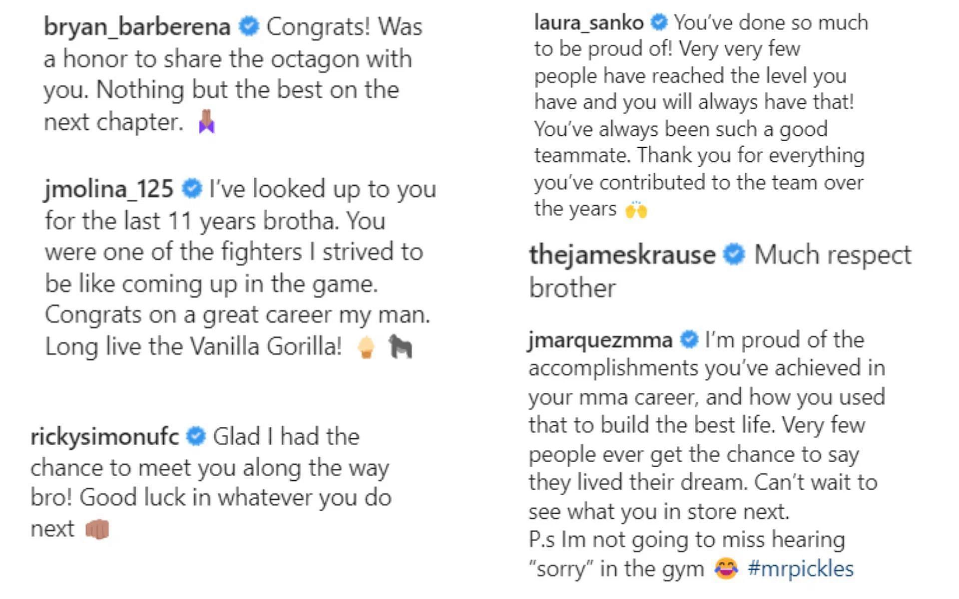 Fighters comment on Jason Witt&#039;s Instagram post. [via Instagram @the_vanillagorilla]