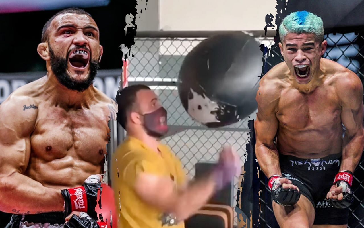 John Lineker (left) trains his handspeed ahead of his fight with Fabricio Andrade (right). (Image courtesy of ONE)