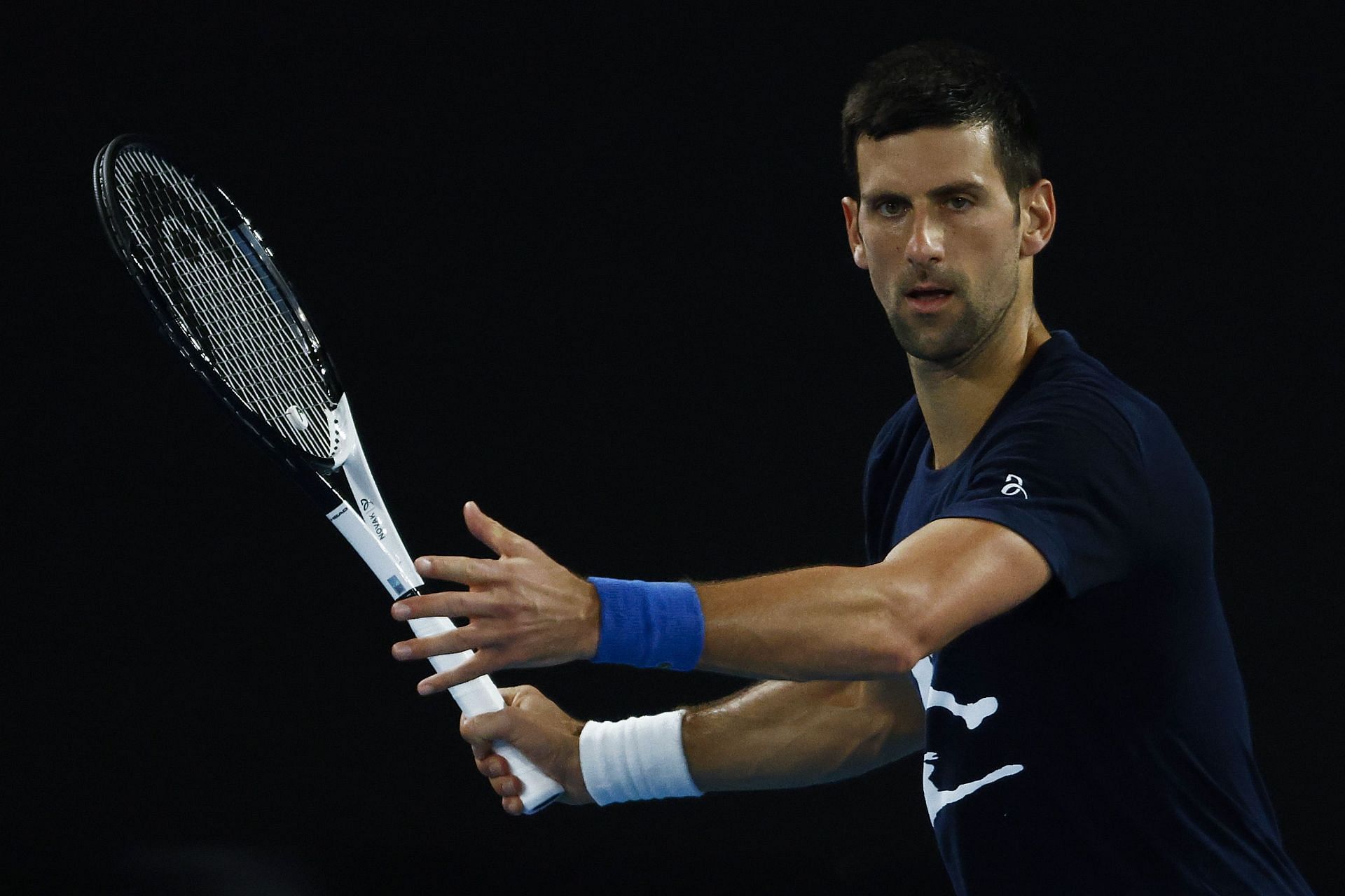 Novak Djokovic during a practice session at the 2022 Australian Open