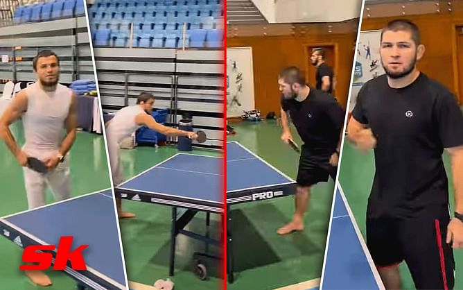 Watch: Khabib Nurmagomedov gets super competitive playing table tennis with Umar Nurmagomedov