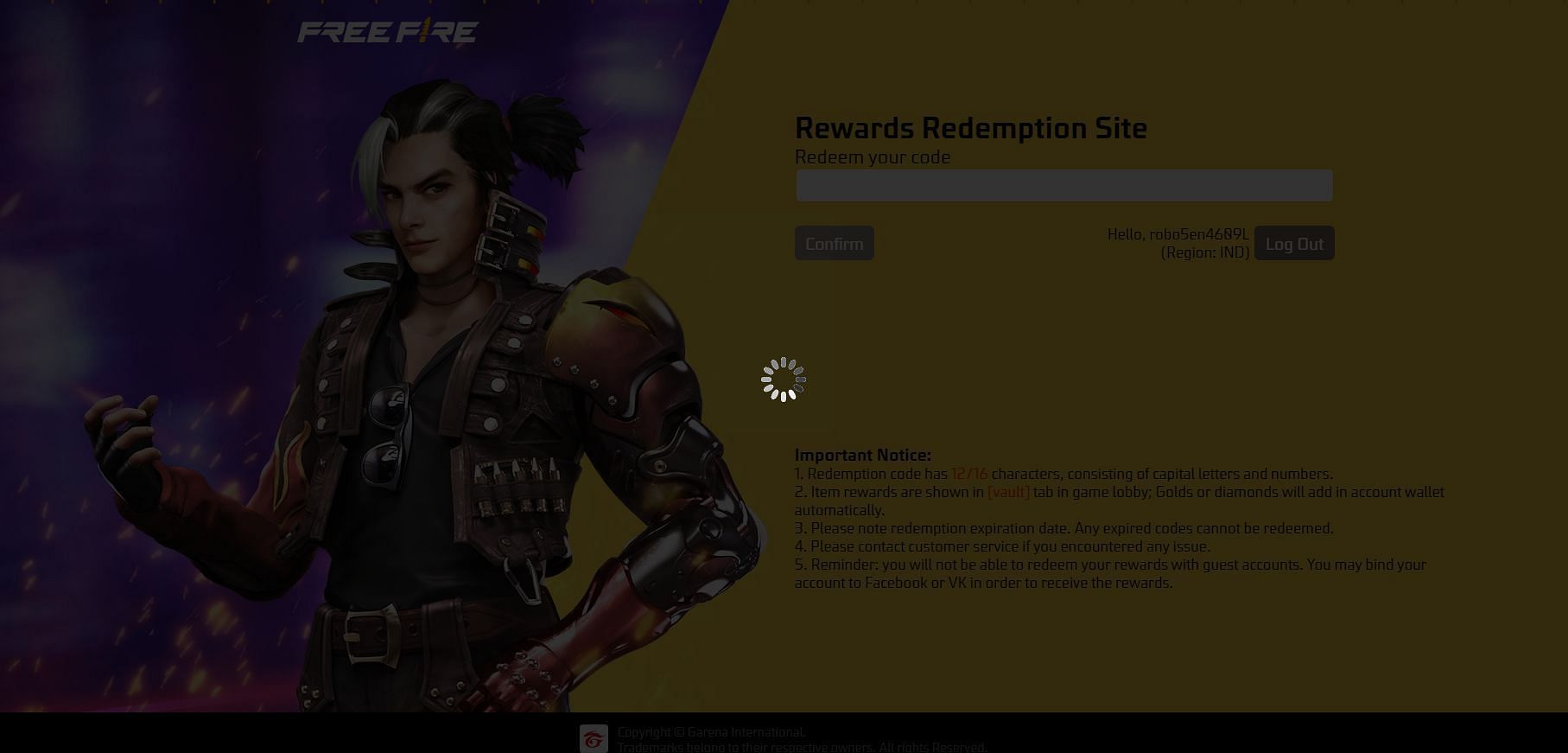How to redeem an hourly redemption code? (Image via Garena)