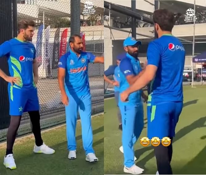 T20 World Cup 2022: [WATCH] Mohammed Shami gives bowling tips to Shaheen Afridi