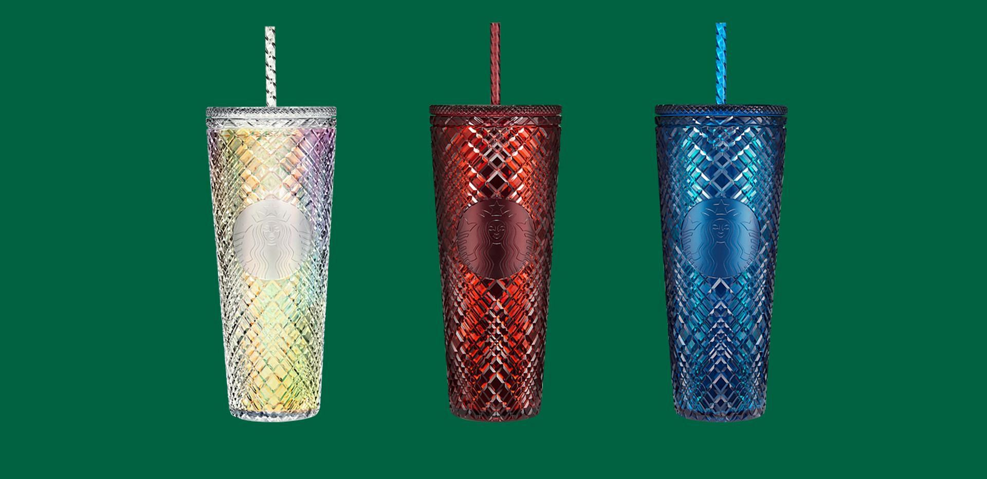 Jeweled Cold Cups in white, merlot and azure. (Image via Starbucks)