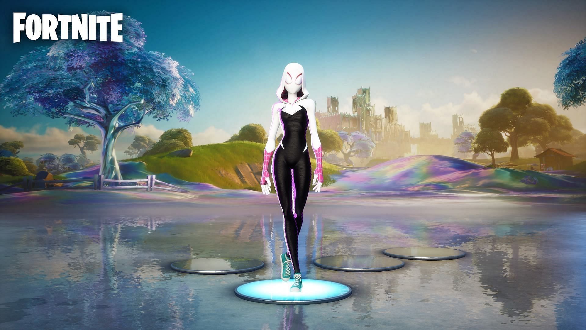 Spider-Gwen Fortnite skin is available in the Chapter 3 Season 4&#039;s Battle Pass (Image via Sportskeeda)