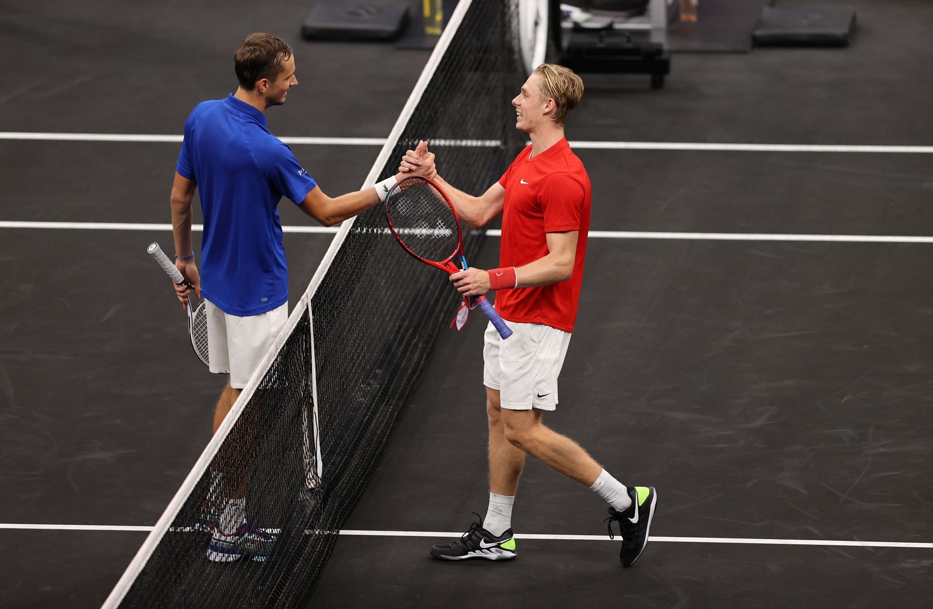 Daniil Medvedev and Denis Shapovalov at the 2021 Laver Cup.