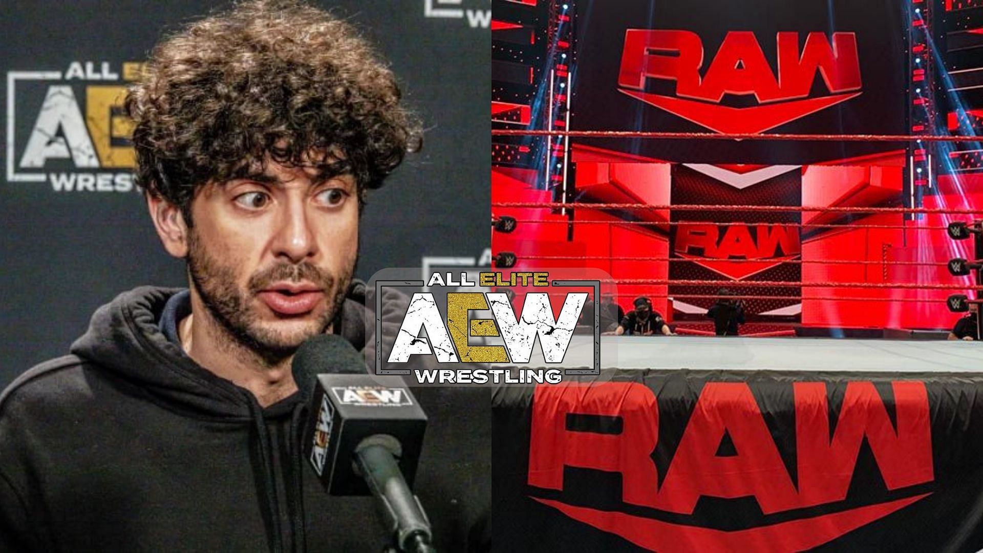 Tony Khan (left), WWE RAW Ring (Right)