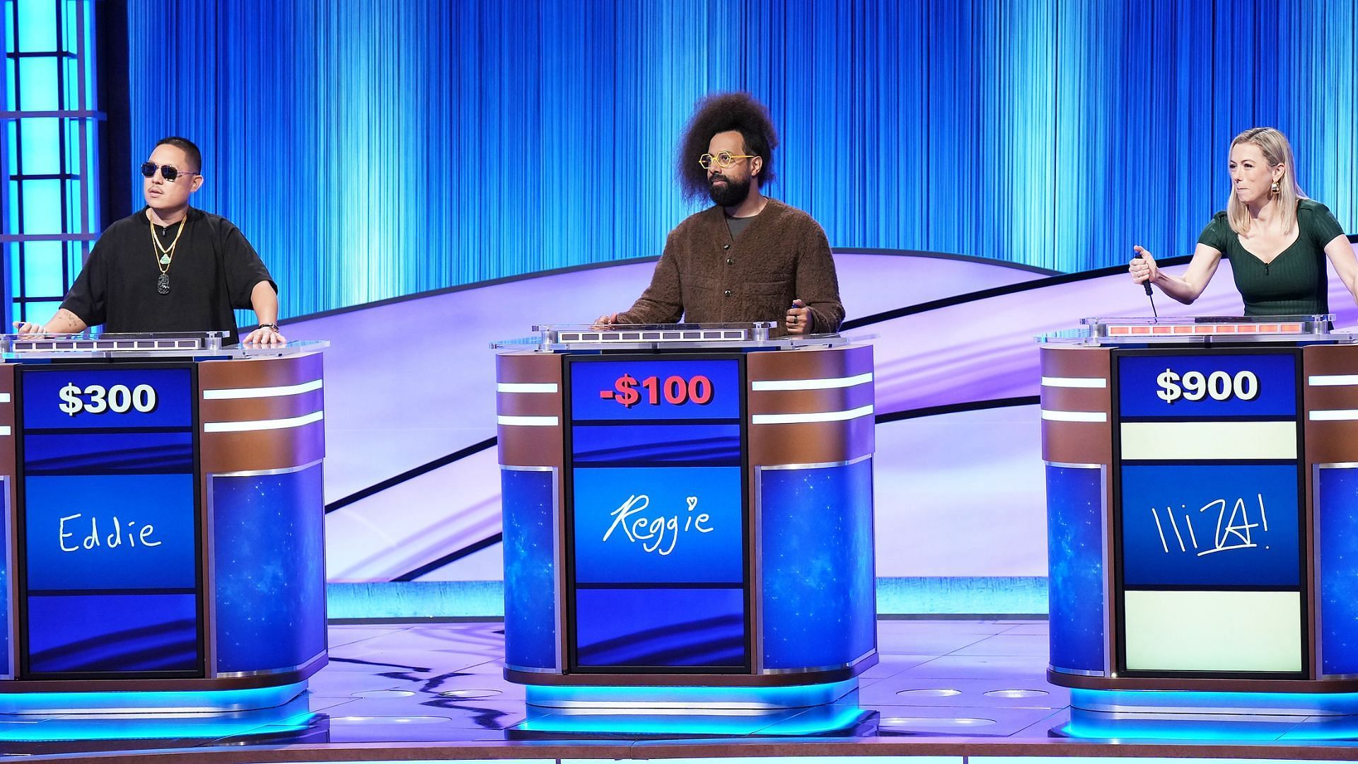 Eddie Huang, Reggie Watts, Iliza Shlesinger appeared on Celebrity Jeopardy! Season 1 Episode 2
