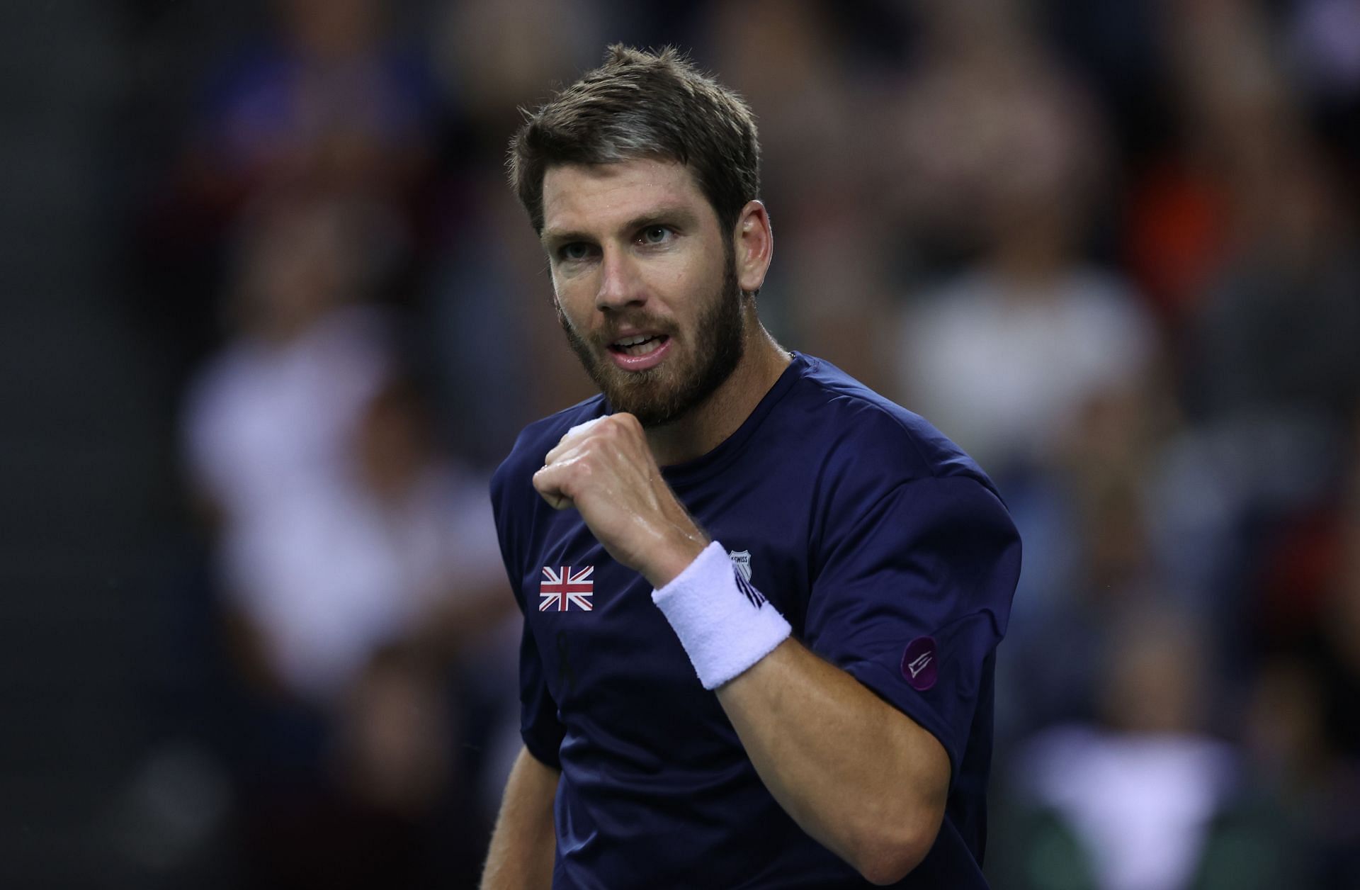 Norrie fistpumps during the Great Britain v Netherlands clash at the 2022 Davis Cup.