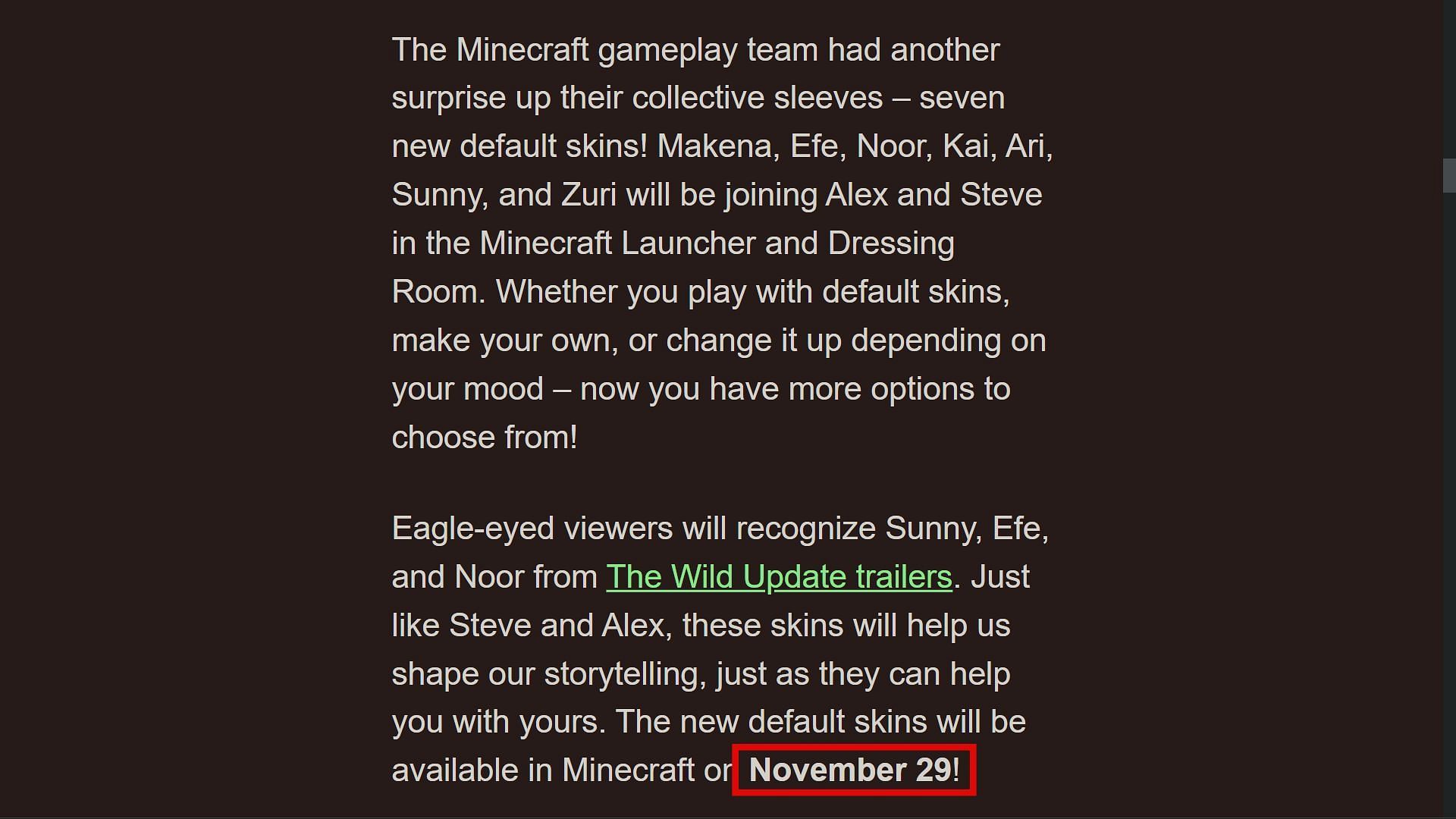 Official live show article mentions that the skins will release on November 29 (Image via Sportskeeda)