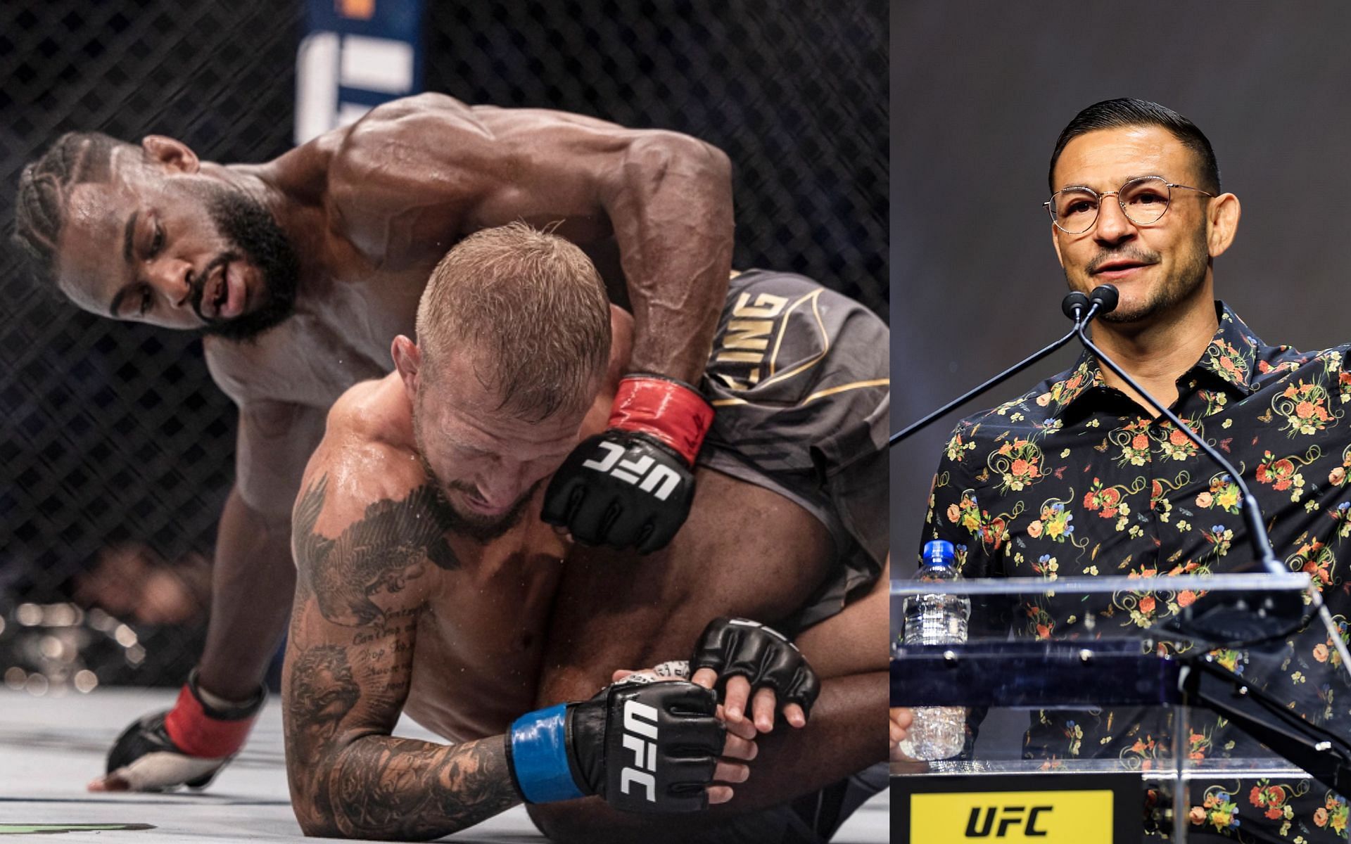 Aljamain Sterling vs. T.J. Dillashaw (left) and Cub Swanson (right). [Images courtesy: left image from USA Today and right image from Getty Images]