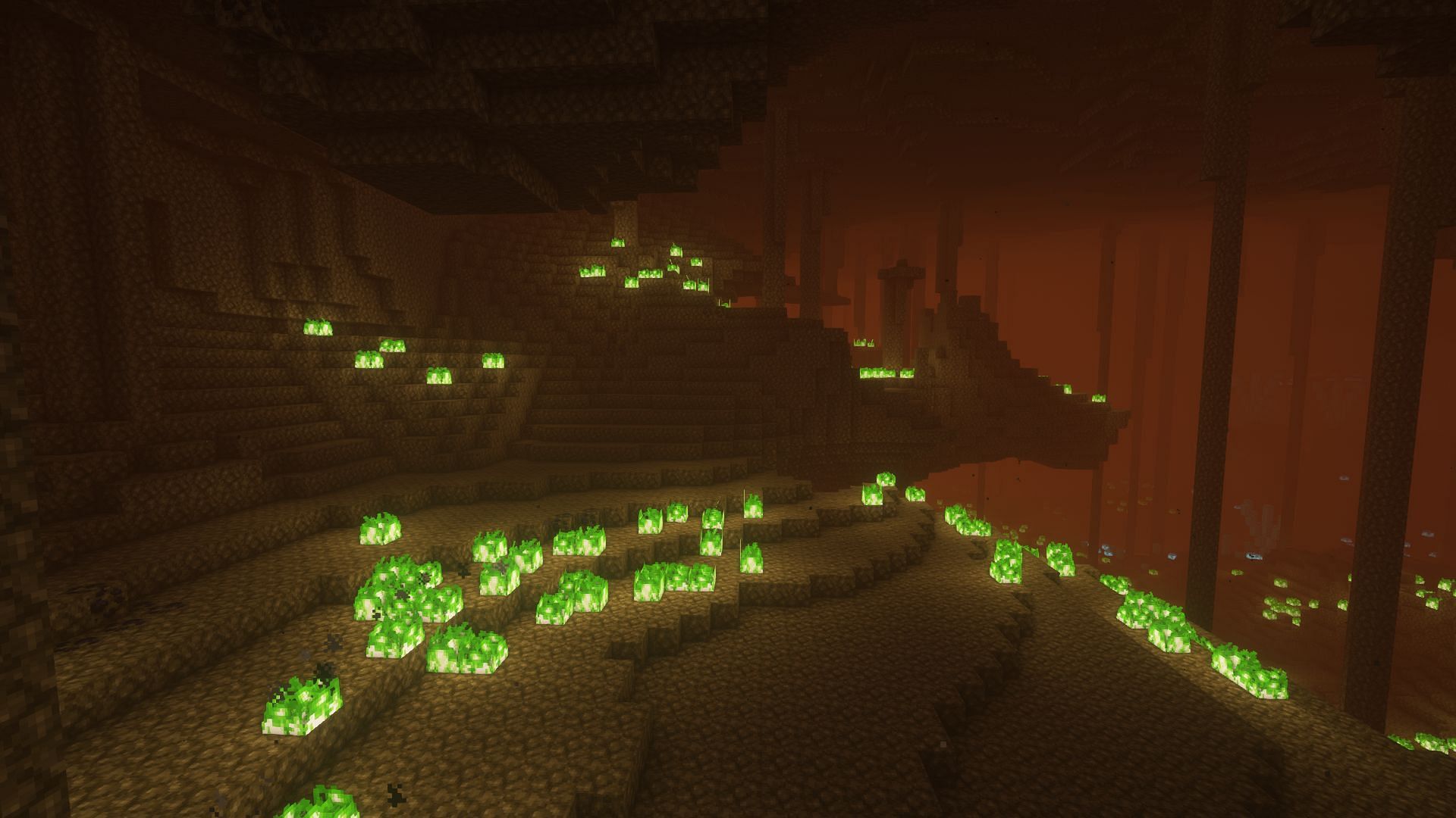 The Nether Brimstone Caverns biome in this modpack (Image via AOCAWOL/CurseForge)