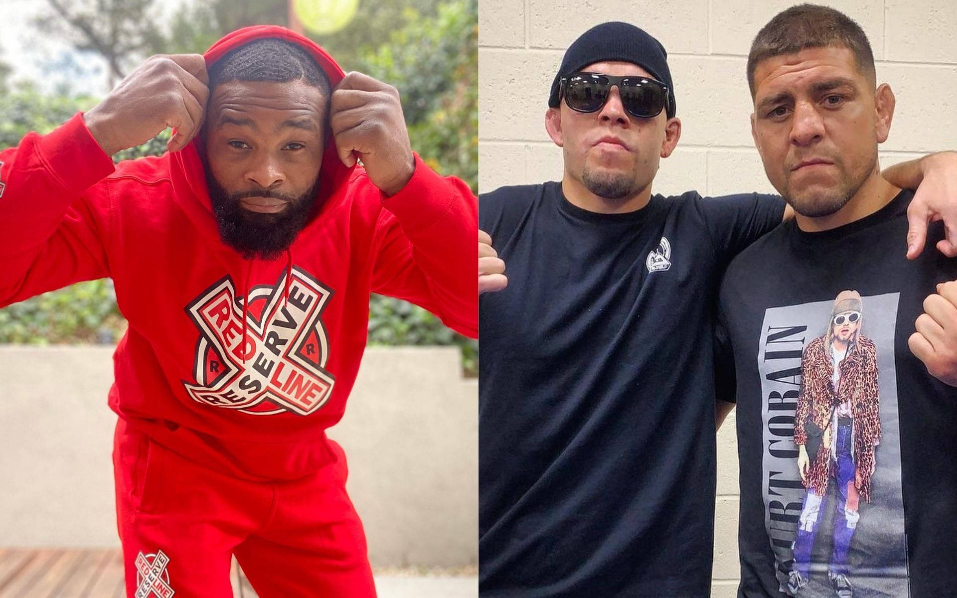 Tyron Woodley (Left), Nate Diaz and Nick Diaz (Right) [Image courtesy: @therealest and @nickdiaz209 Instagram]