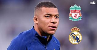 Kylian Mbappe displays broad smile as he responds to question on whether he would prefer to join Real Madrid or Liverpool amid talk of PSG exit in January: Reports