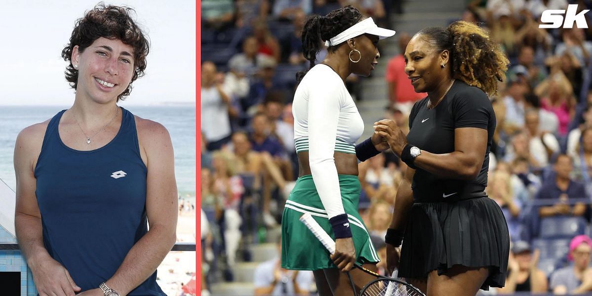(From L) Carla Suarez Navarro; Venus Williams and Serena Williams.