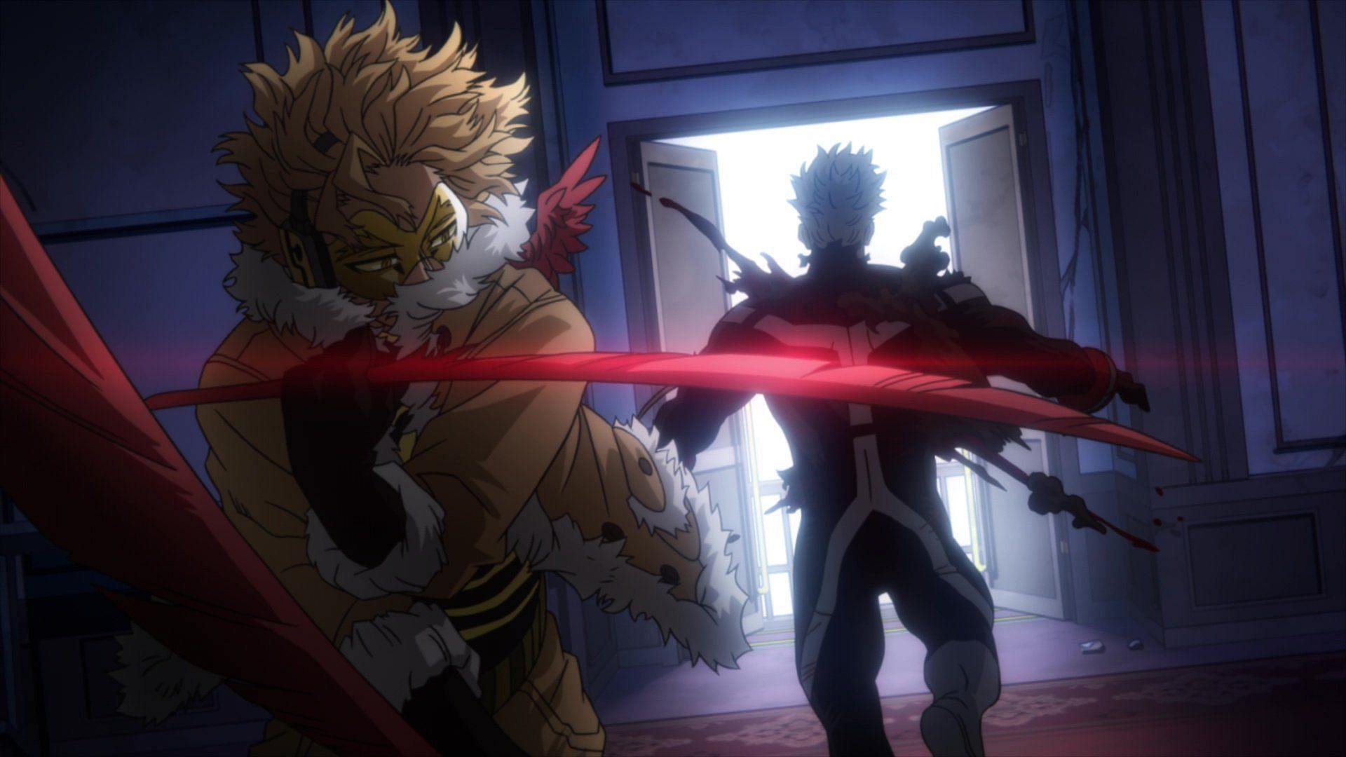 Hawks attacking Twice in My Hero Academia season 6 episode 3 (Image via Studio Bones)