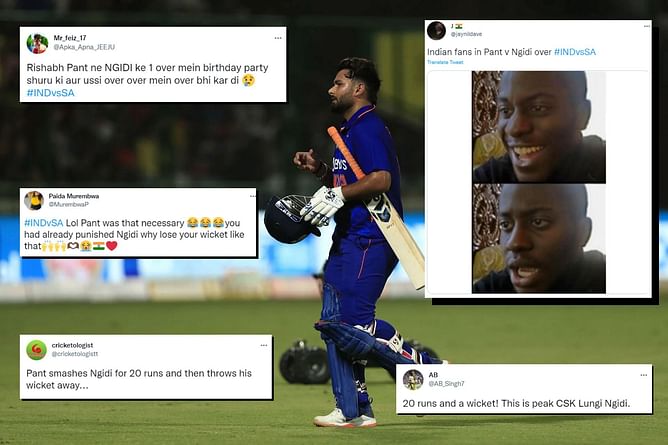 IND vs SA 2022: “1 over mein birthday party shuru aur over” - Twitterati react as Rishabh Pant smacks Lungi Ngidi for 20 runs and then gets out