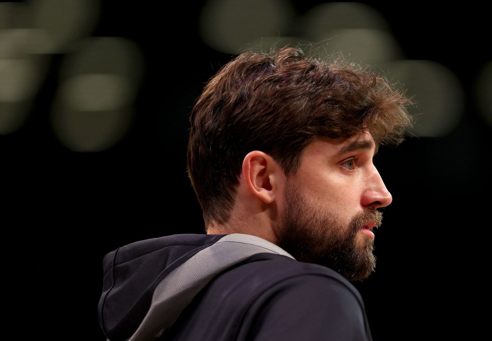 Joe Harris warms up before a game