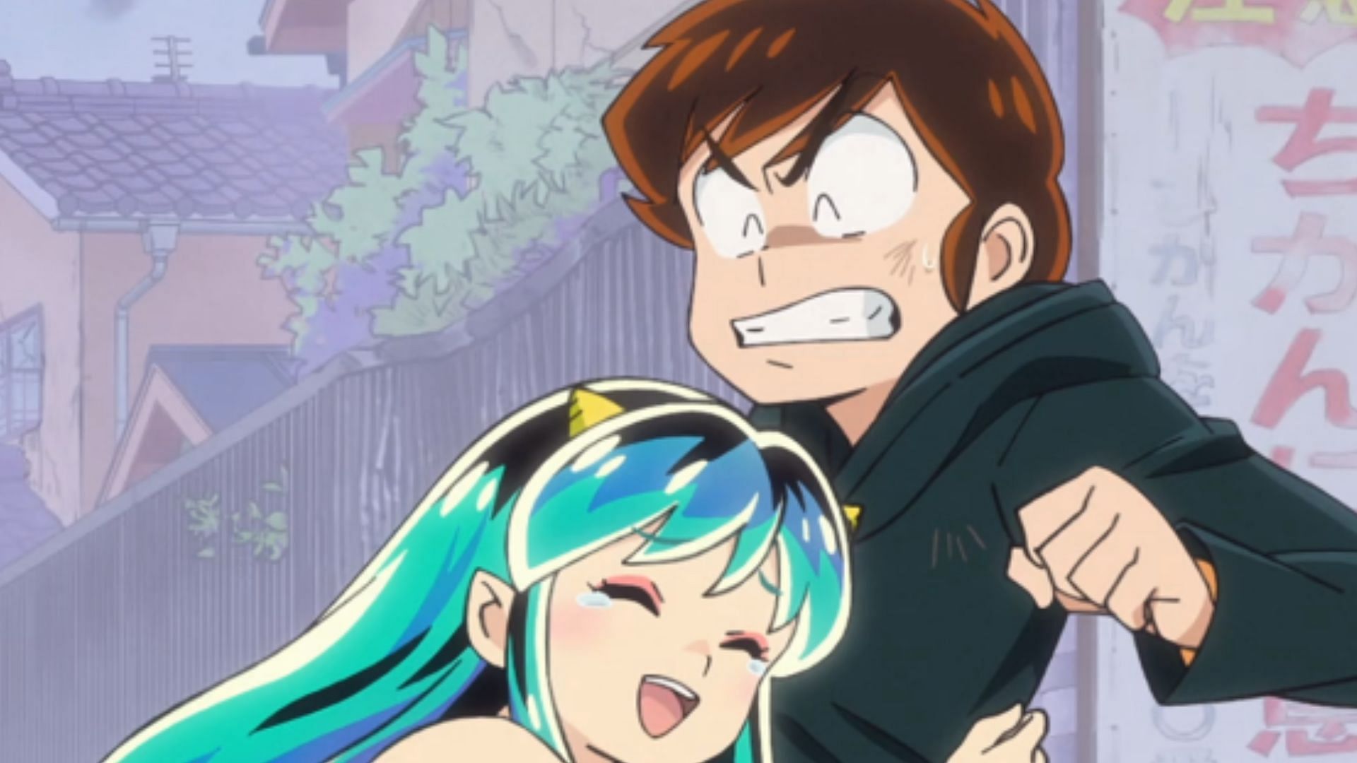 Lum Invader is colorful-looking girl, Ataru is the guy (Image via David Production)