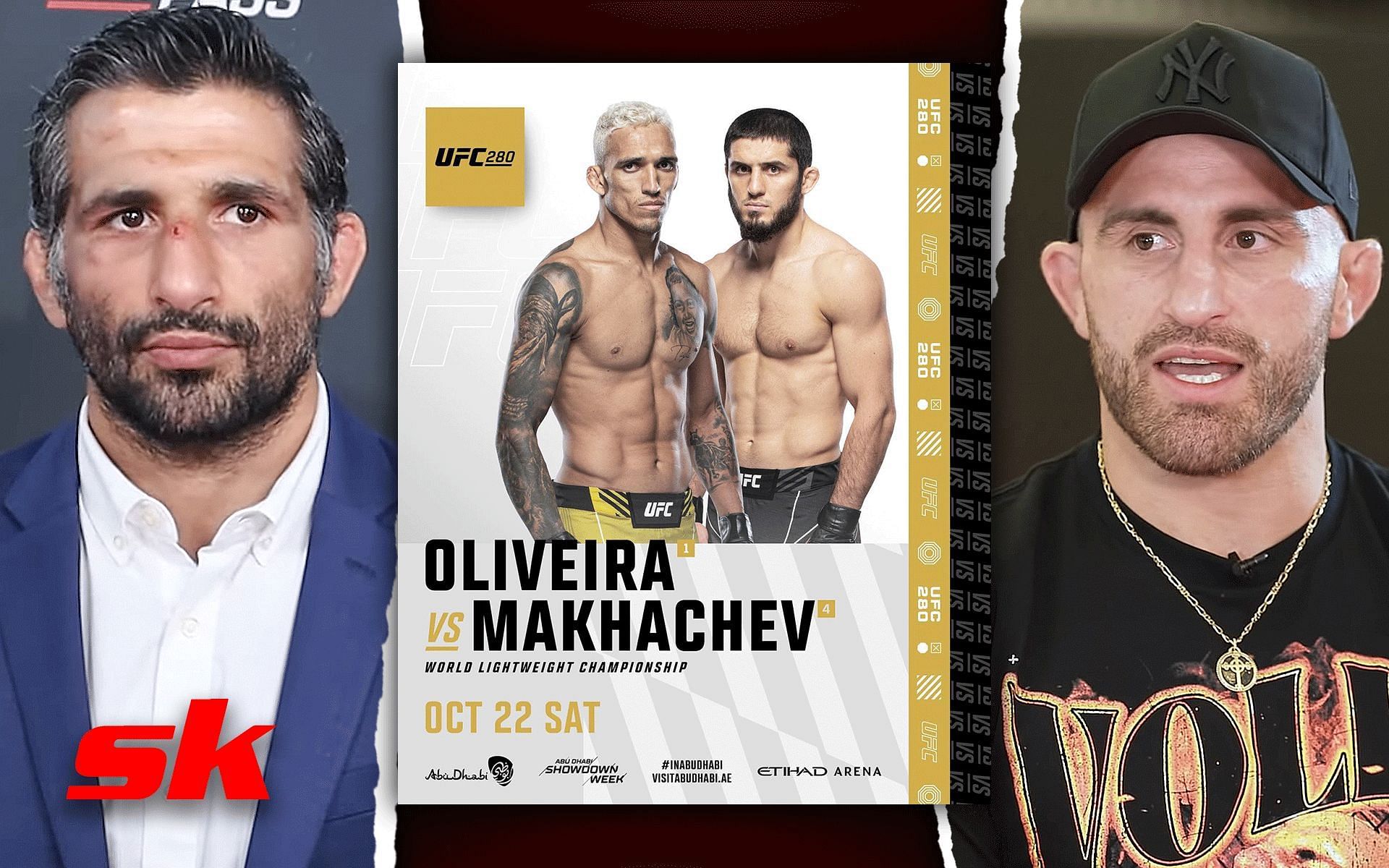 Beneil Dariush (left), Charles Oliveira vs islam Makhachev (middle) and Alexander Volkanovski (right) [Image credits: BT Sport YouTube, SKmma Originals YouTube and @ufc on Instagram]