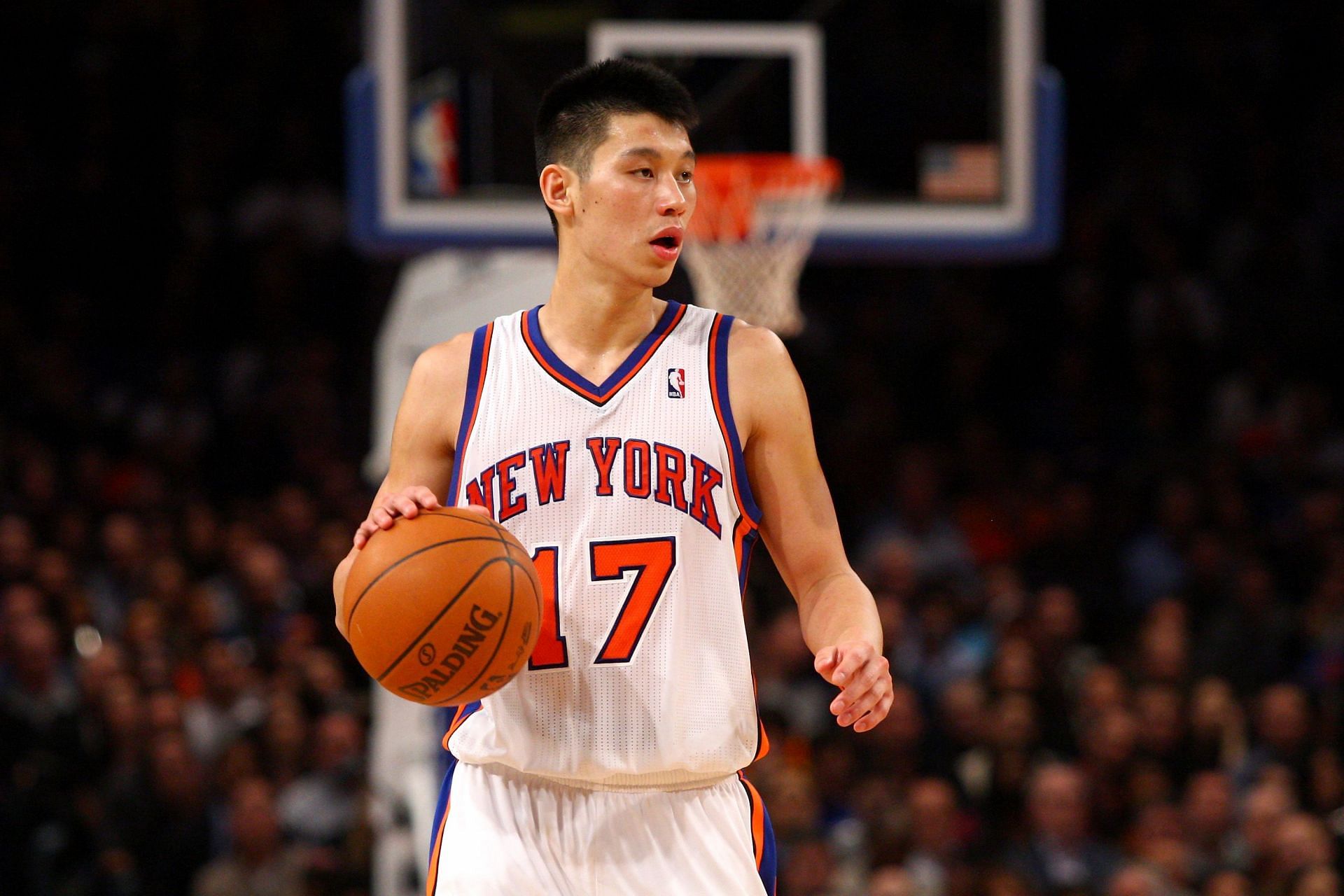 Jeremy Lin playing for the New York Knicks at Madison Square Garden.