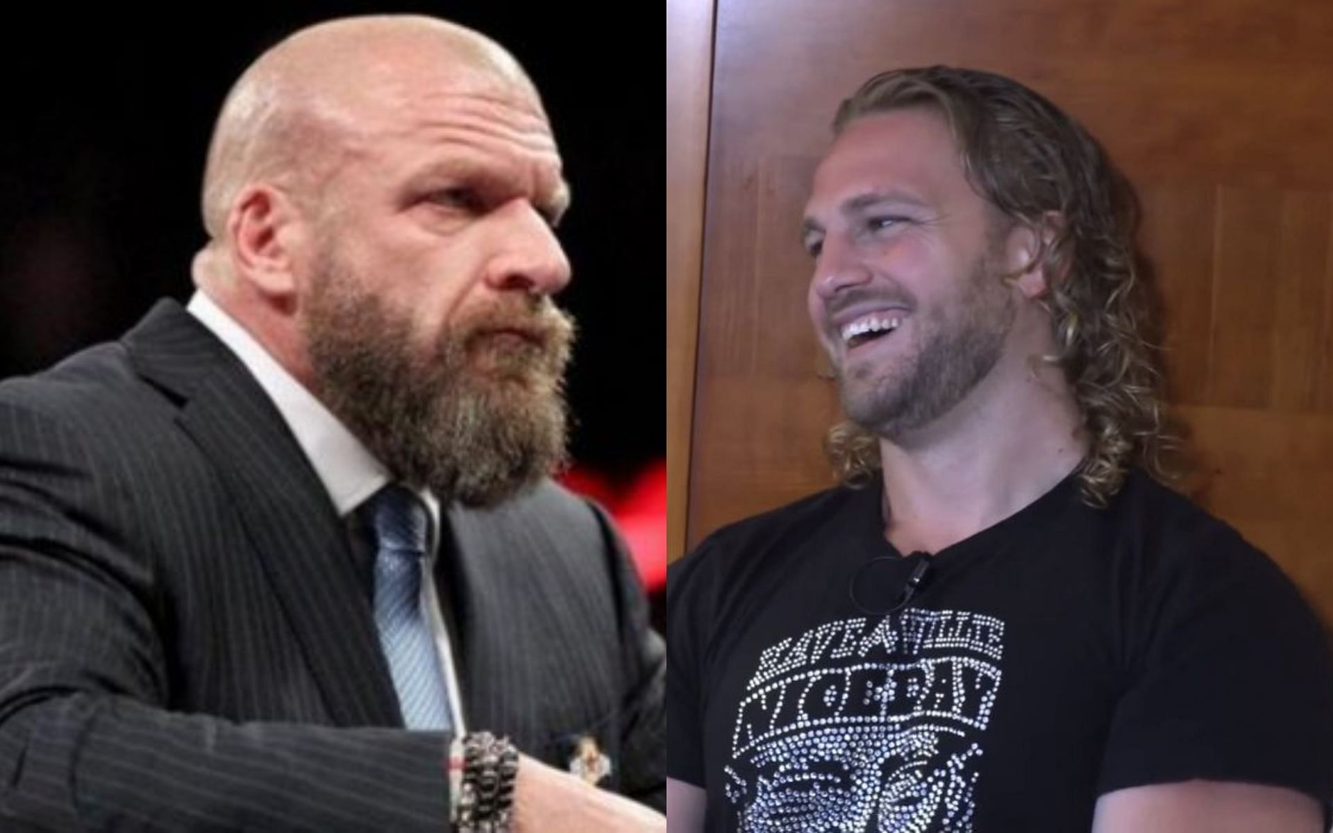 WWE Head of Creative Triple H (left) and AEW star Hangman Page (right).
