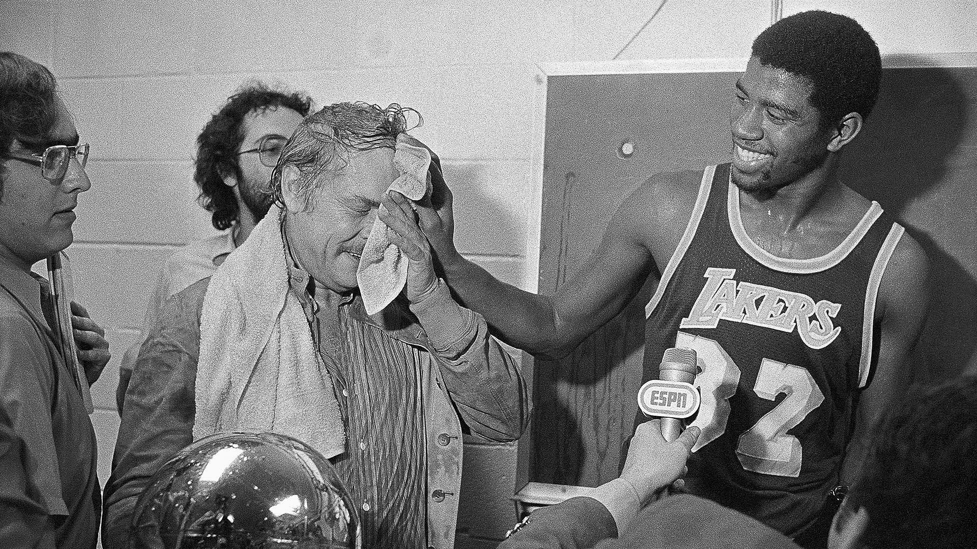 Lakers owner Jerry Buss and superstar Magic Johnson