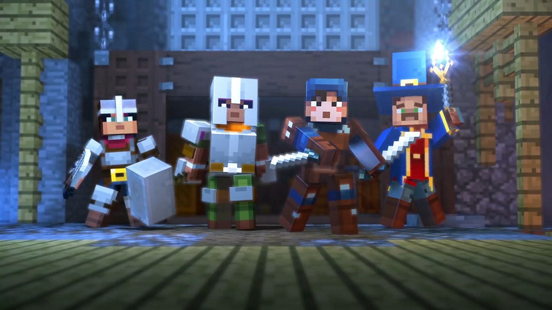 Mojang will add all four Dungeons heroes&#039; skins to the original sandbox game (Image via Mojang)