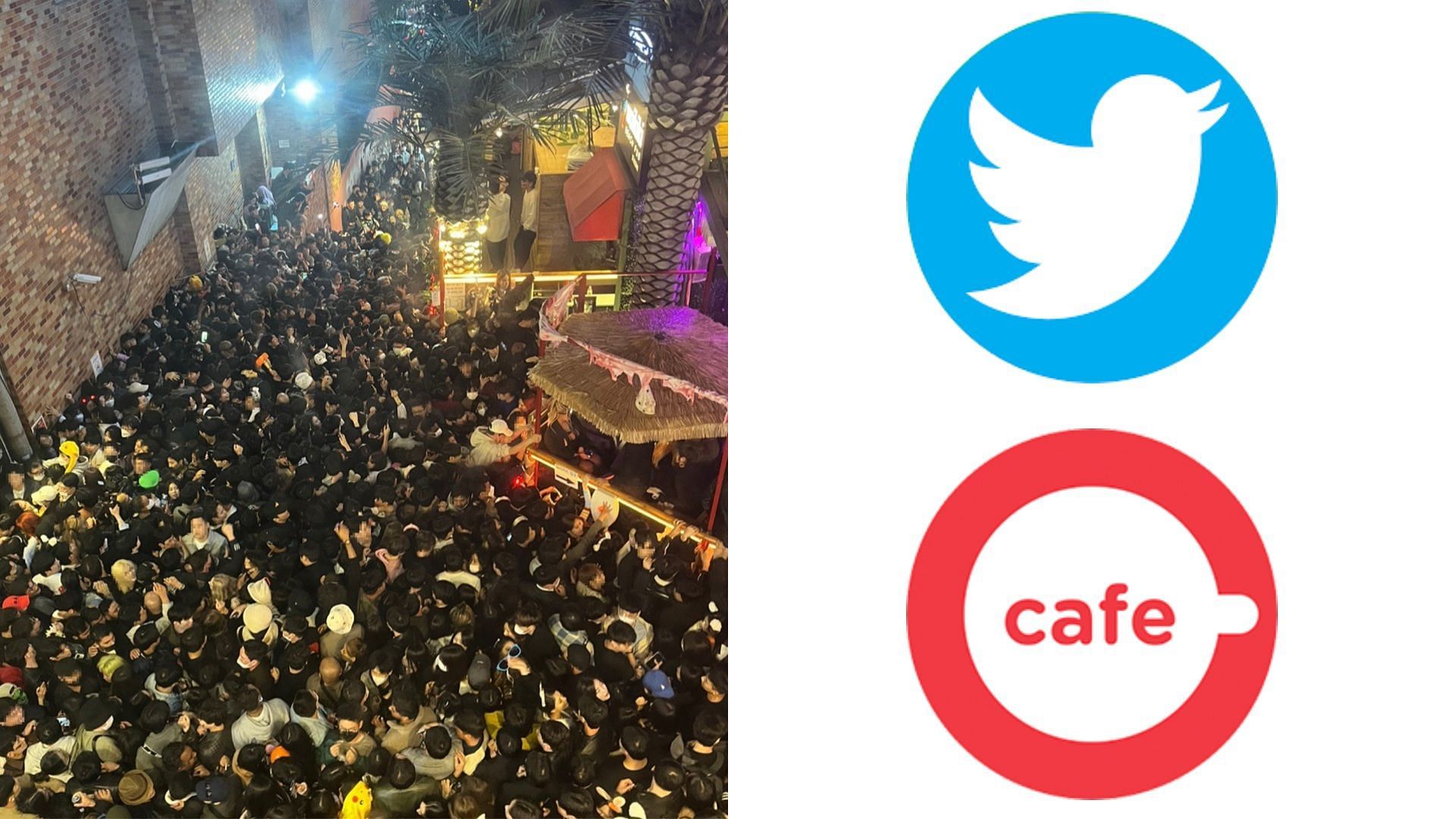 Twitter and Kakao Daum Cafe request users to refrain from sharing misinformation or sensitive content regarding Itaewon Halloween disaster (Image via Yonhap, PNGKey, Kakao Corp website)