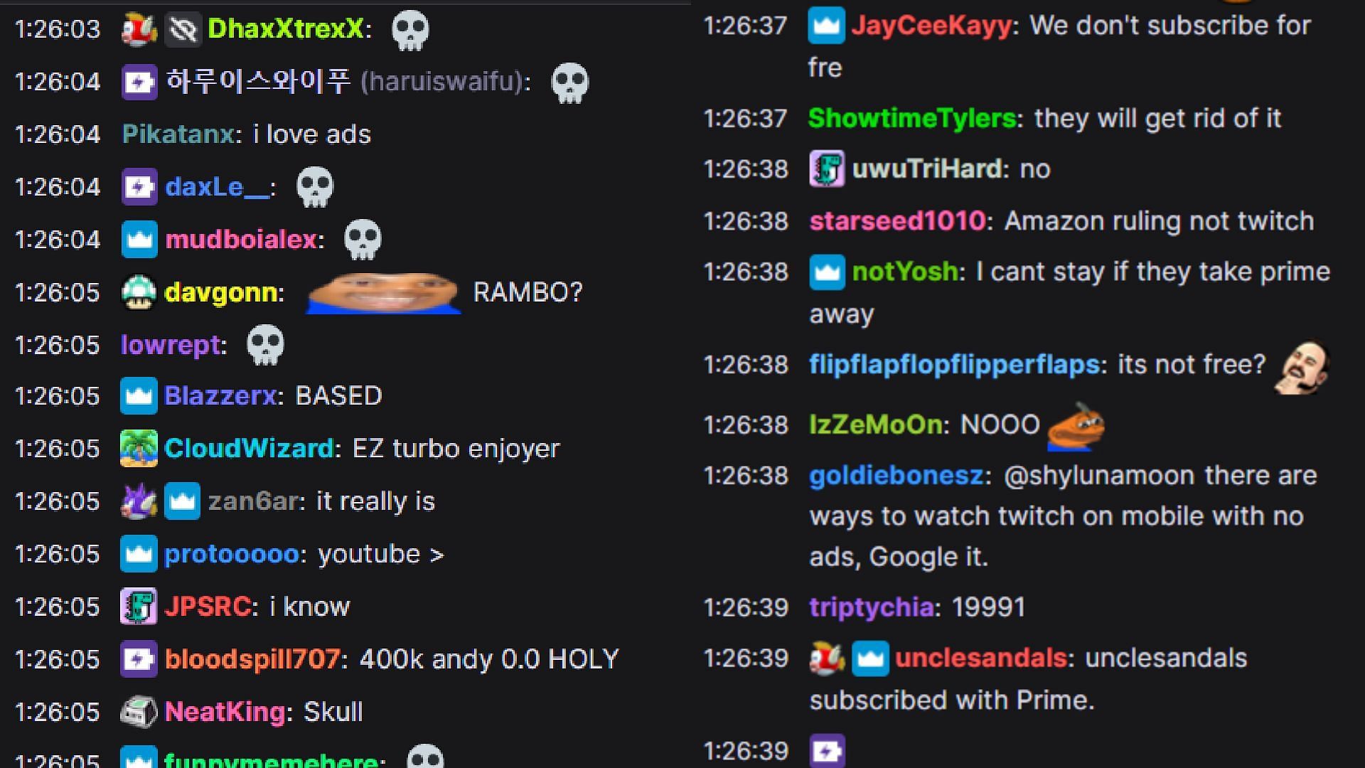 Chat reactions to the rant (Image via Twitch)