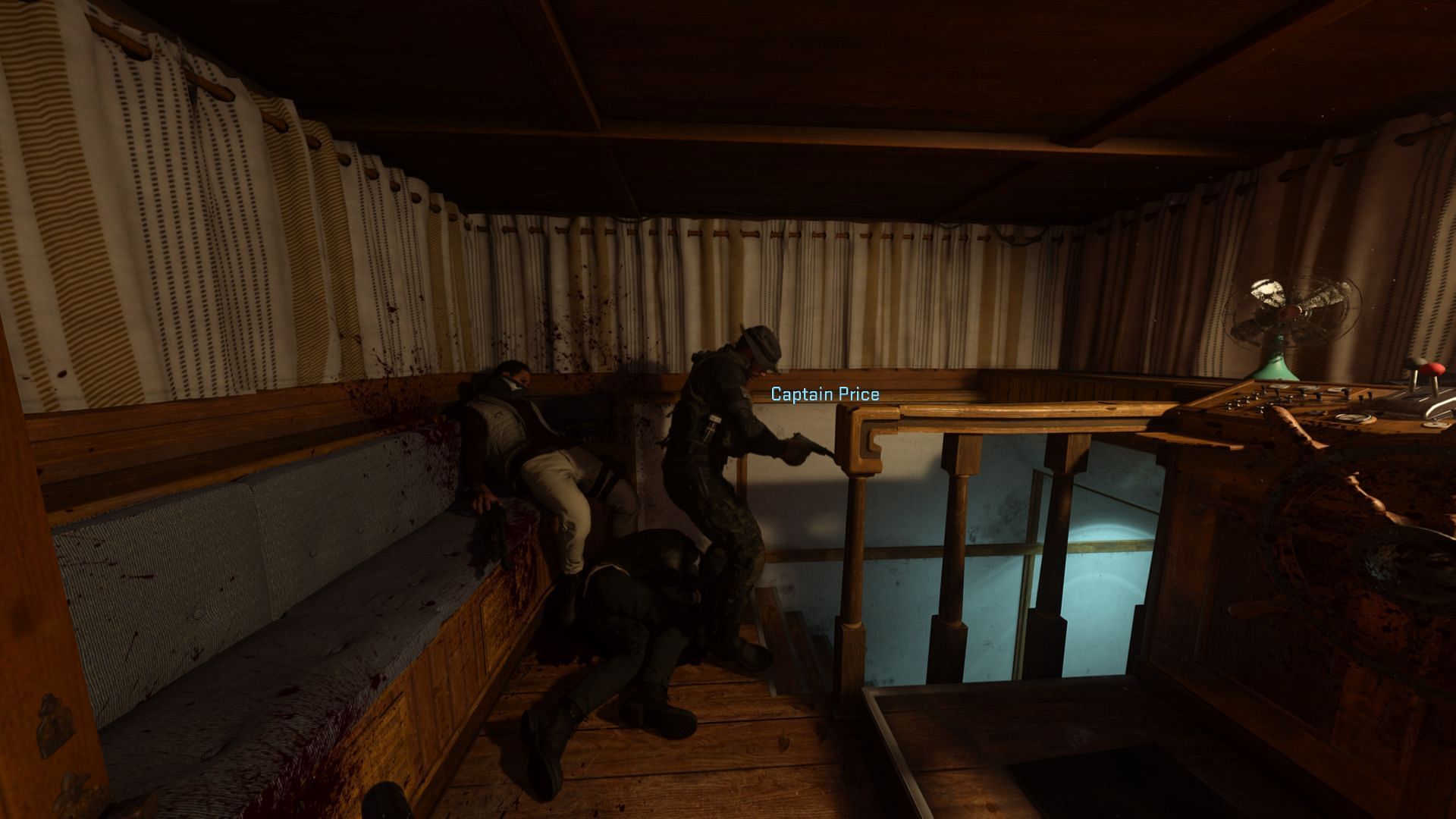 Captain Price taking out guards in the Barge (Image via Activision)