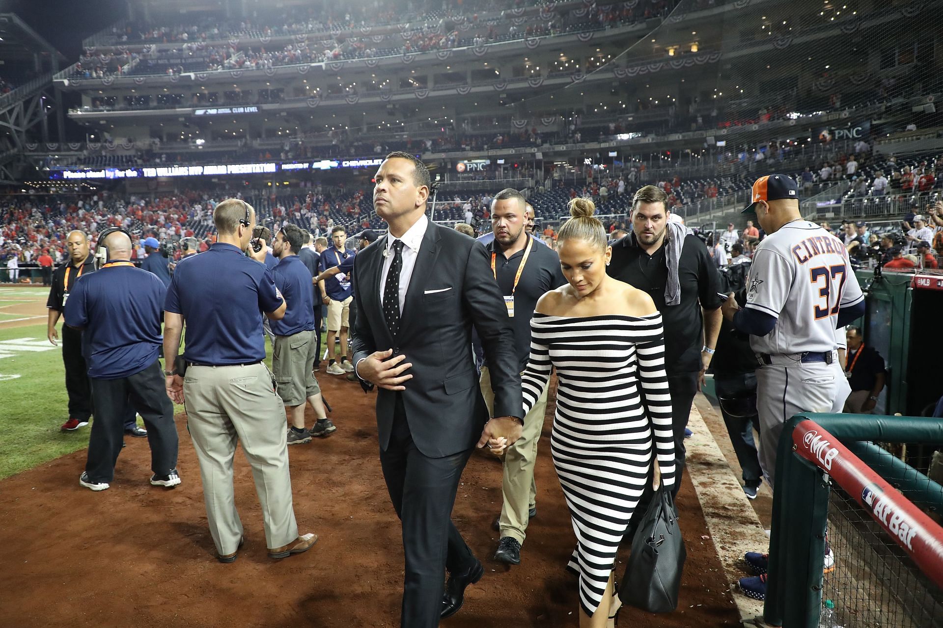 Alex Rodriguez and Jennifer Lopez attend the 89th MLB All-Star Game, presented by Mastercard at Nationals Park on July 17, 2018 in Washington, DC.