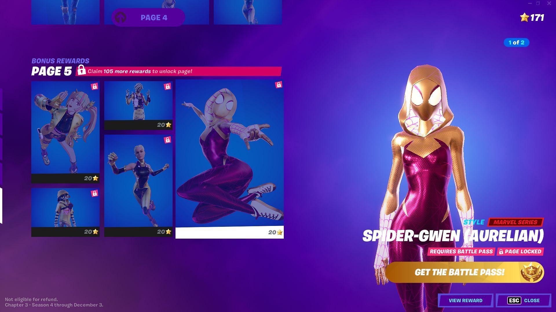A golden Spider-Gwen looks amazing (Image via Epic Games/Fortnite)