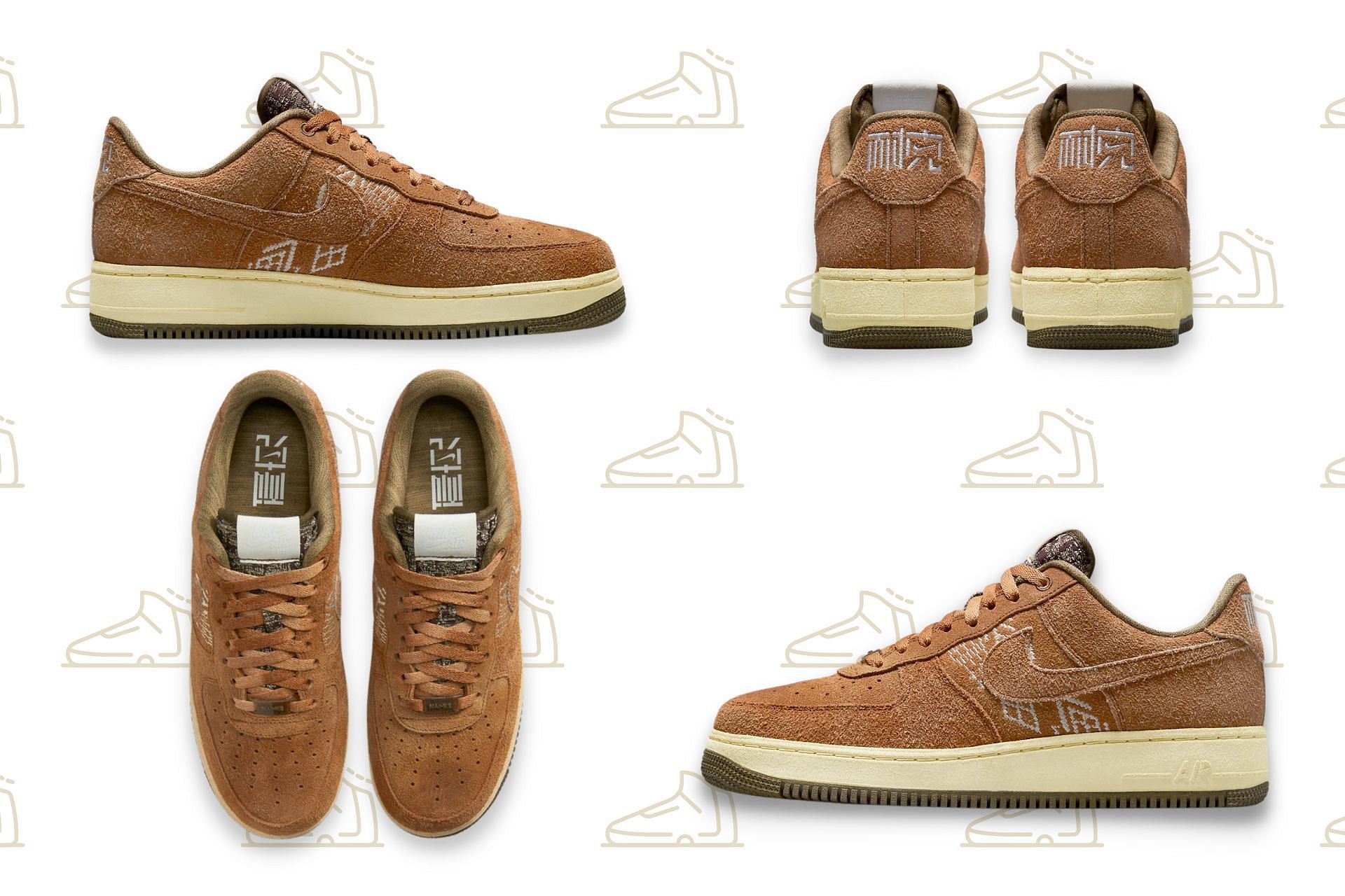 Upcoming Asia-exclusive Nike Air Force 1 Low Nai-Ke Tan sneakers, featuring Chinese cultural references (Image via Sportskeeda)