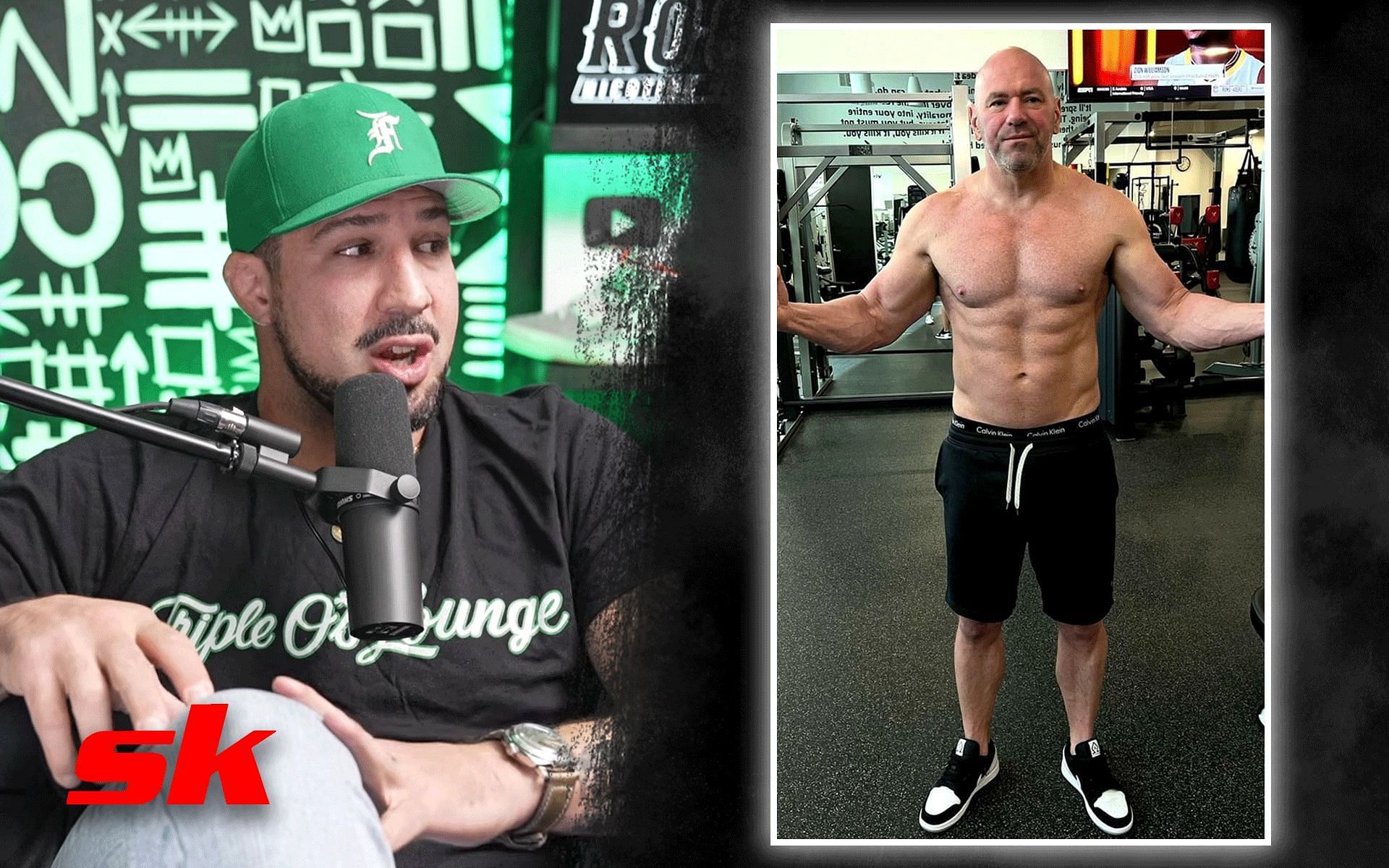 Brendan Schaub (left) and Dana White (right). [Images courtesy: left image from YouTube Thiccc Boy and right image from Instagram @danawhite]