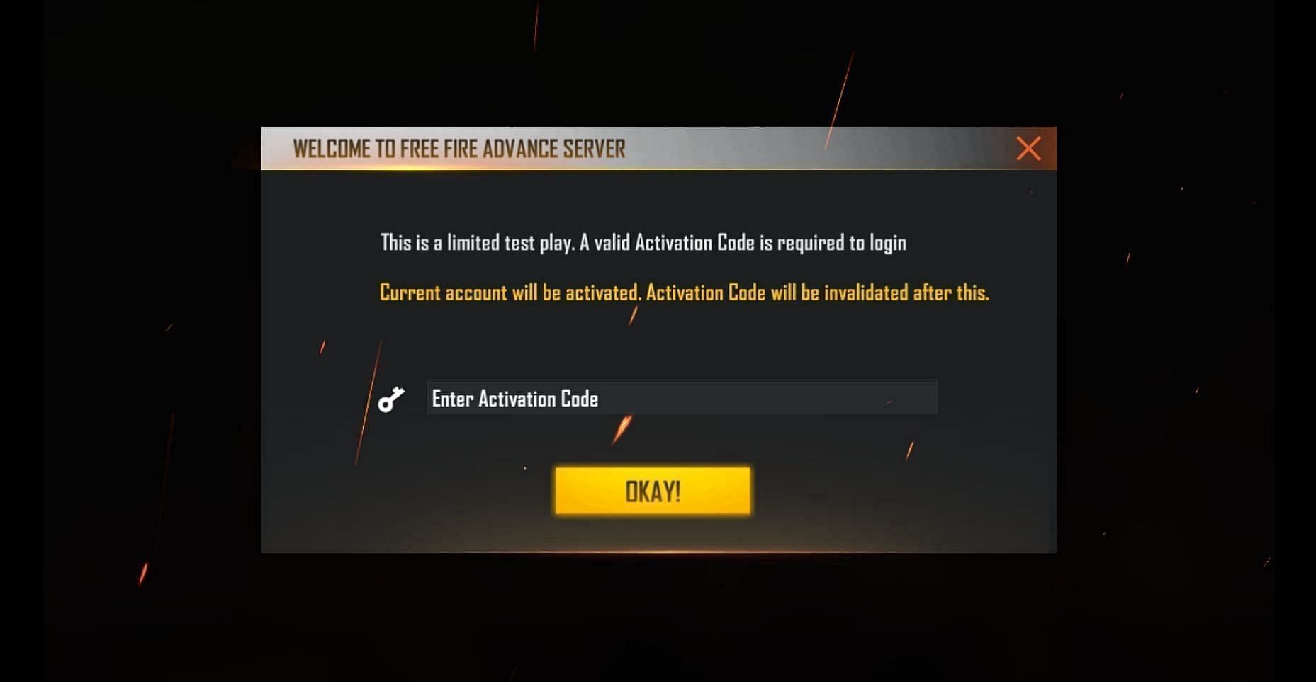 Activation code is a must-have to enter Advance Server (Image via Garena)