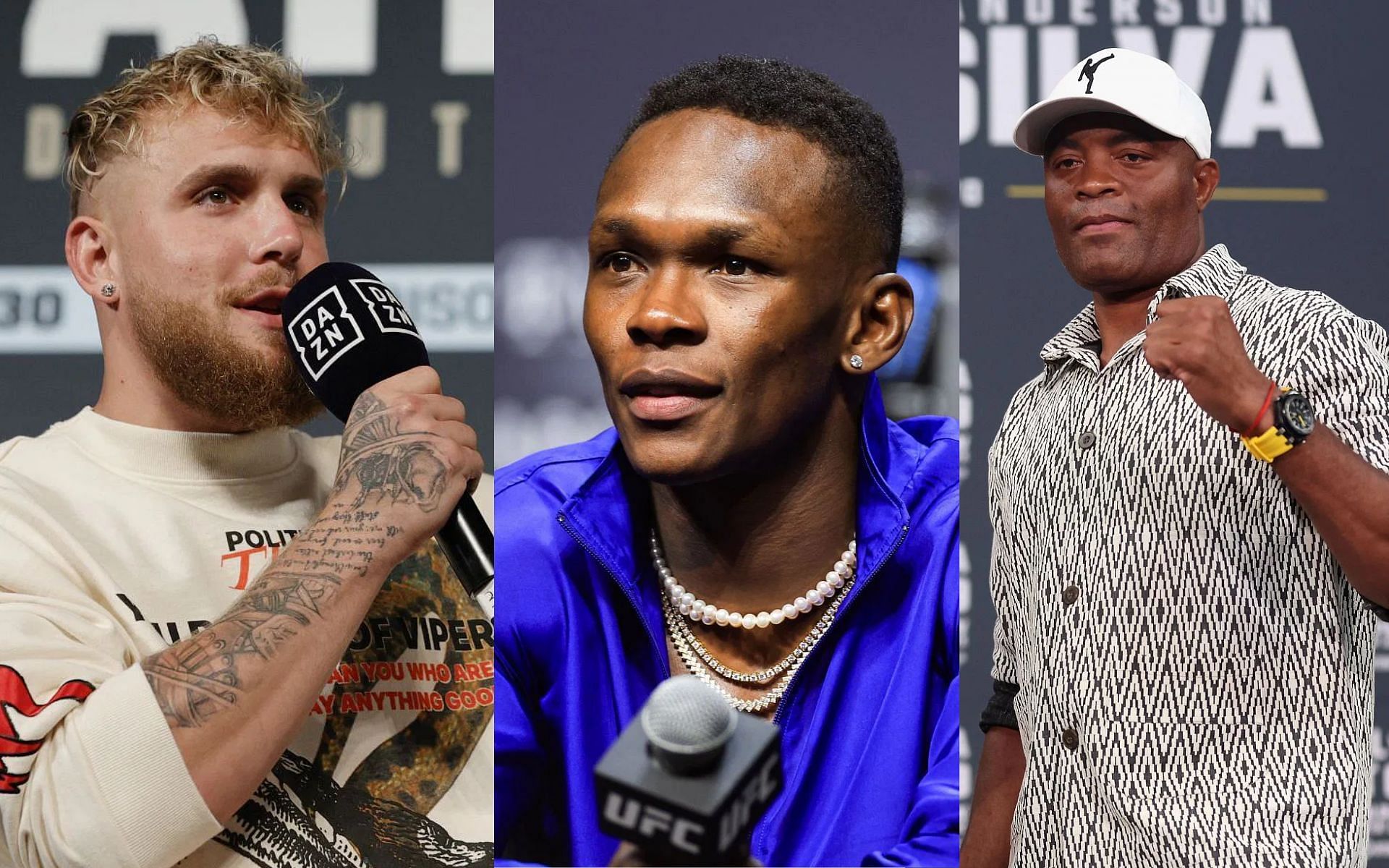 Jake Paul (left), Israel Adesanya (middle) and Anderson Silva (right)
