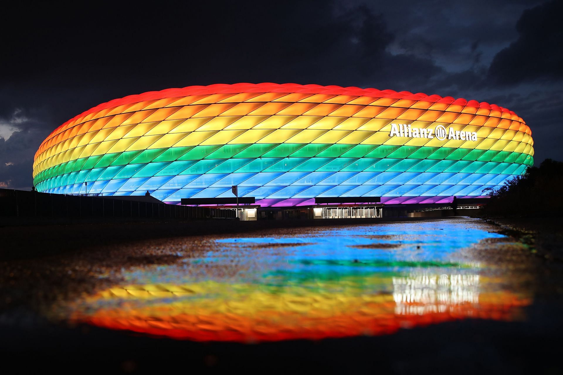 Allianz Arena Illuminated In Rainbow Colours For Christopher Street Day