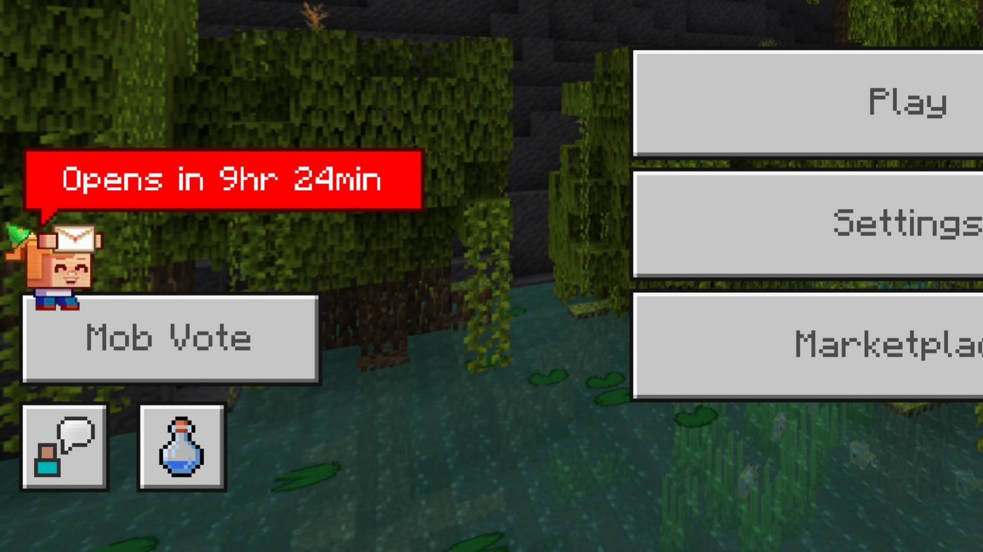 The latest version of Bedrock Edition will have a mob vote button on the main menu (Image via Mojang)