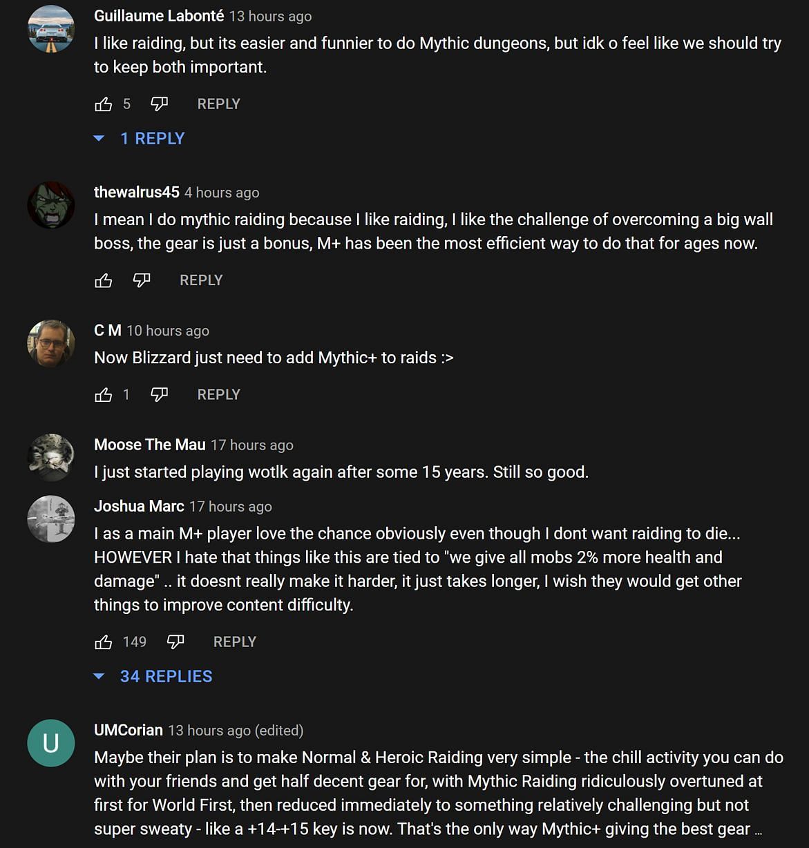 Fans in the YouTube comments section reacting to WoW: Dragonflight&#039;s upcoming end-game updates (Image via Asmongold Clips/YouTube)