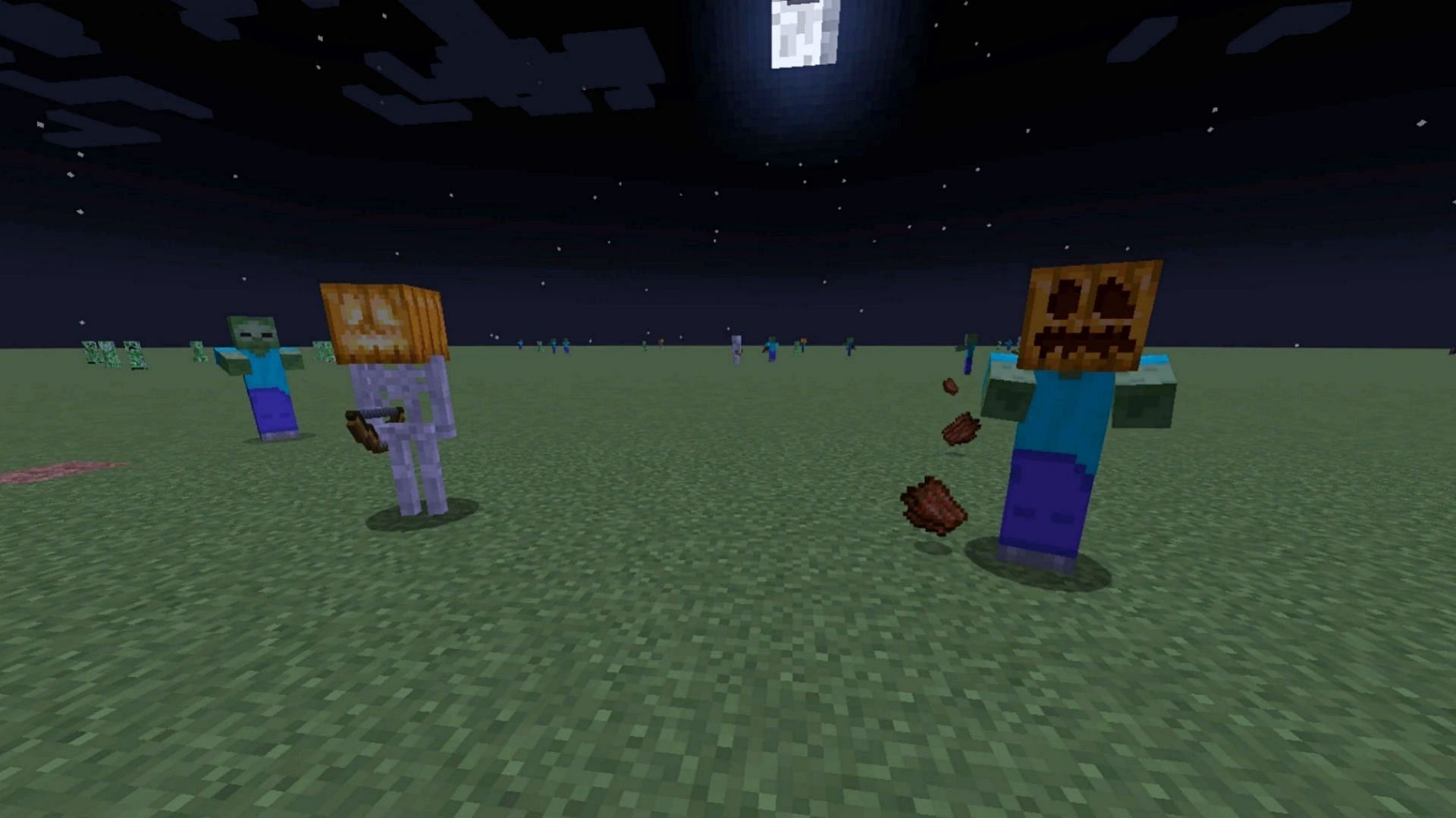Both Zombie and Skeleton are wearing pumpkin blocks on their heads (Image via Minecraft Wiki)