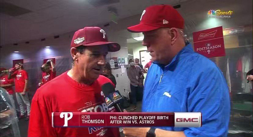 Kyle Schwarber drenches interim manager Rob Thomson with beer