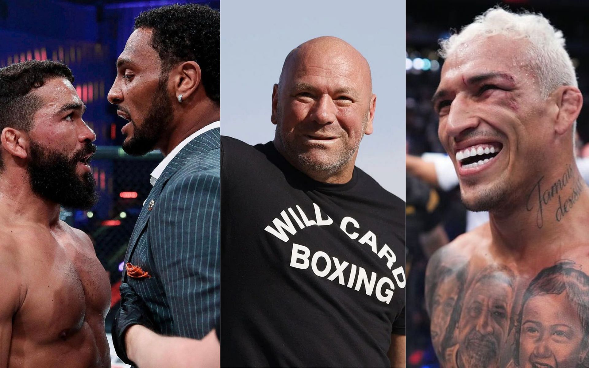 Patricio Pitbull and A.J.McKee (Right), Dana White (Center), and Charles Oliveira (Right) [Images via: @charlesdobronxs and @ajmckee101 on Instagram, rest via Getty]