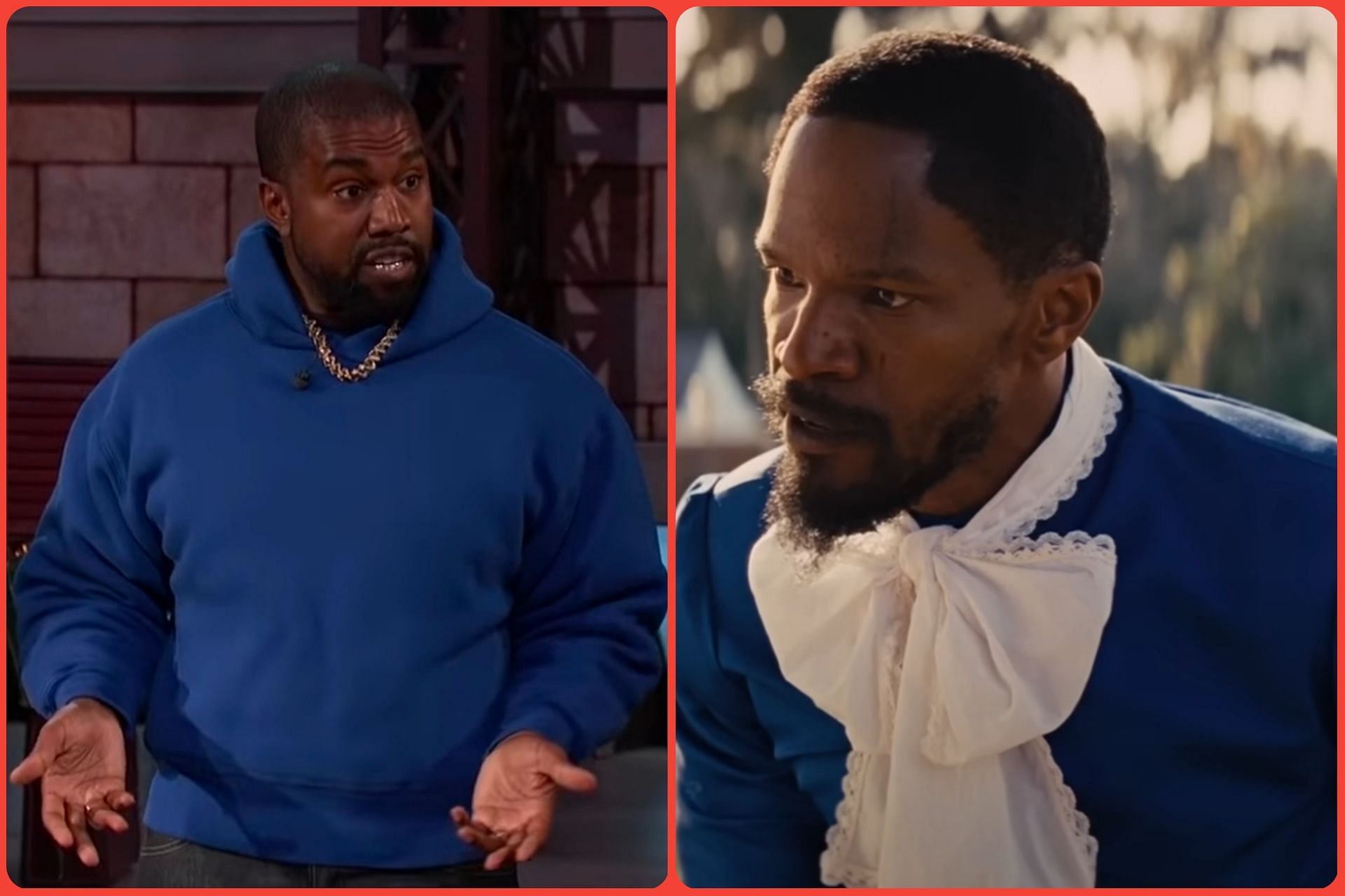 Kanye West claims &lsquo;Django Unchained&rsquo; was his idea (Image via YouTube/Jimmy Kimmel Live and Sony Pictures Entertainment)