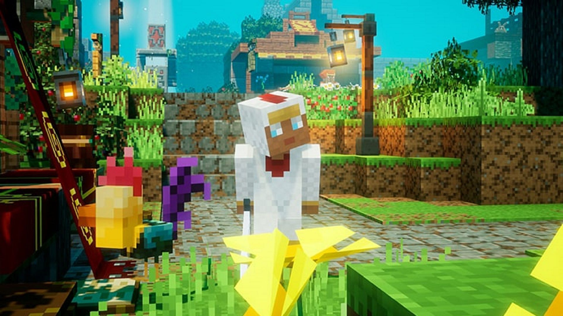 A hero donning a chicken suit in Fauna Faire (Image via Mojang)