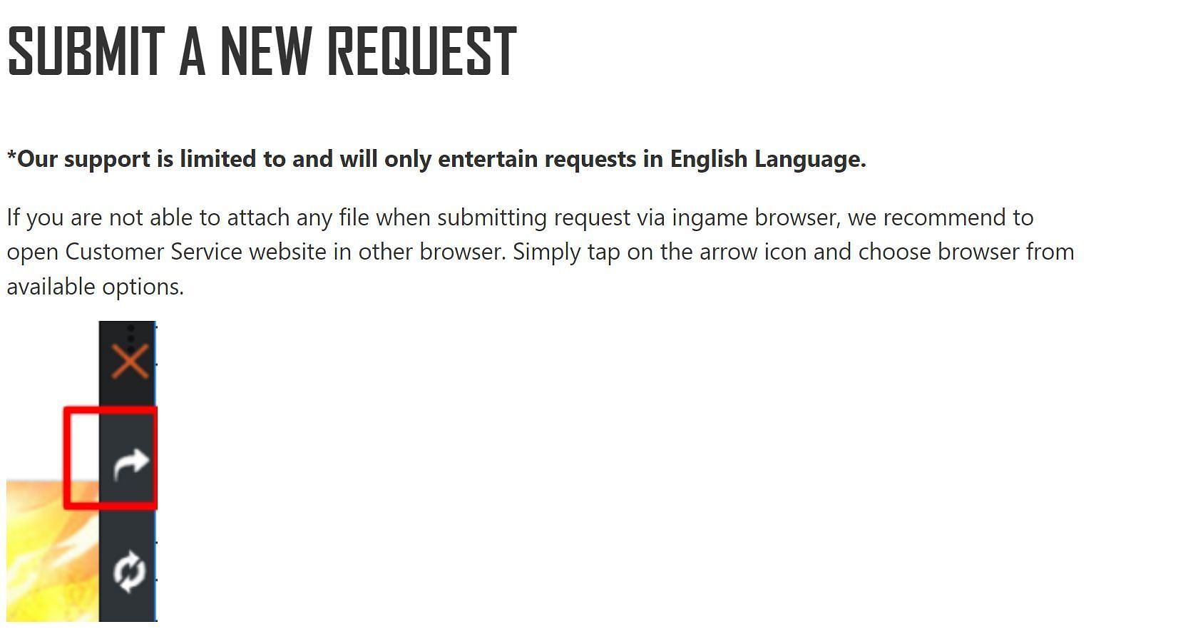 Submitting a request via the Help Center (Image via Garena)