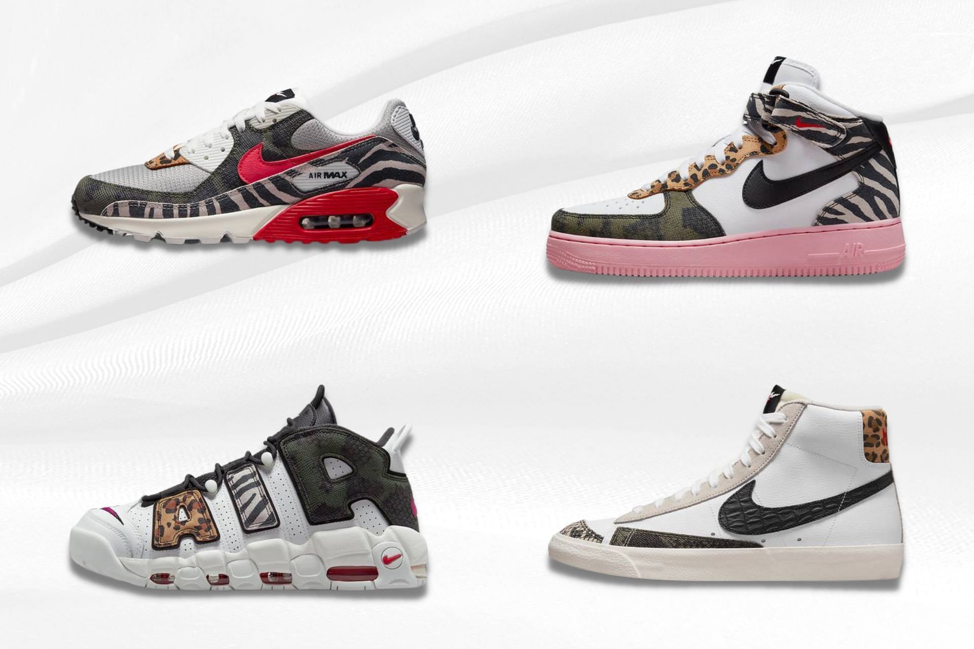 Upcoming Nike Animal Instinct footwear collection featuring Air Max 90, Air Force 1 Mid, and more (Image via Sportskeeda)
