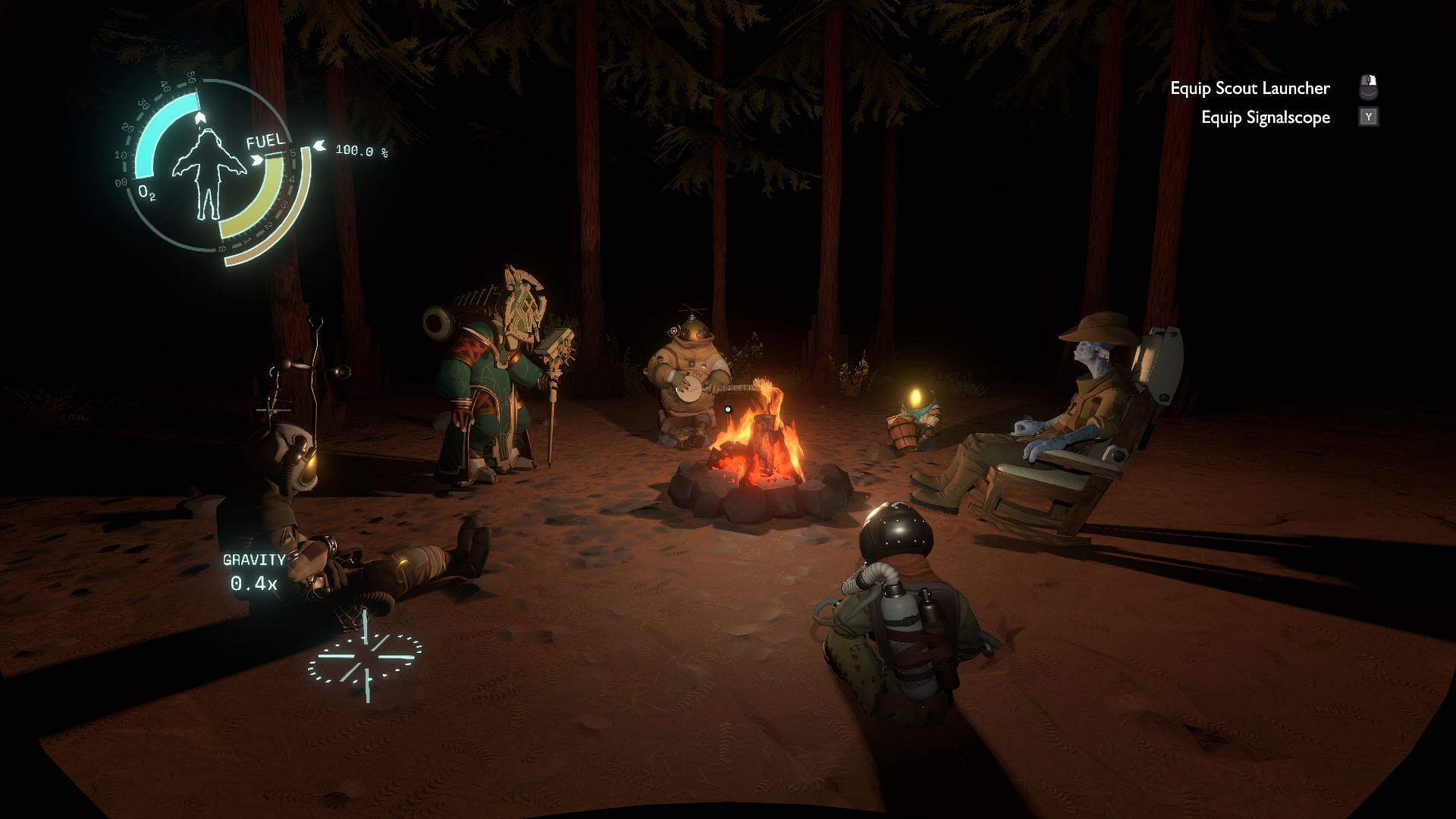 Sitting around a campfire (Image via Outer Wilds)