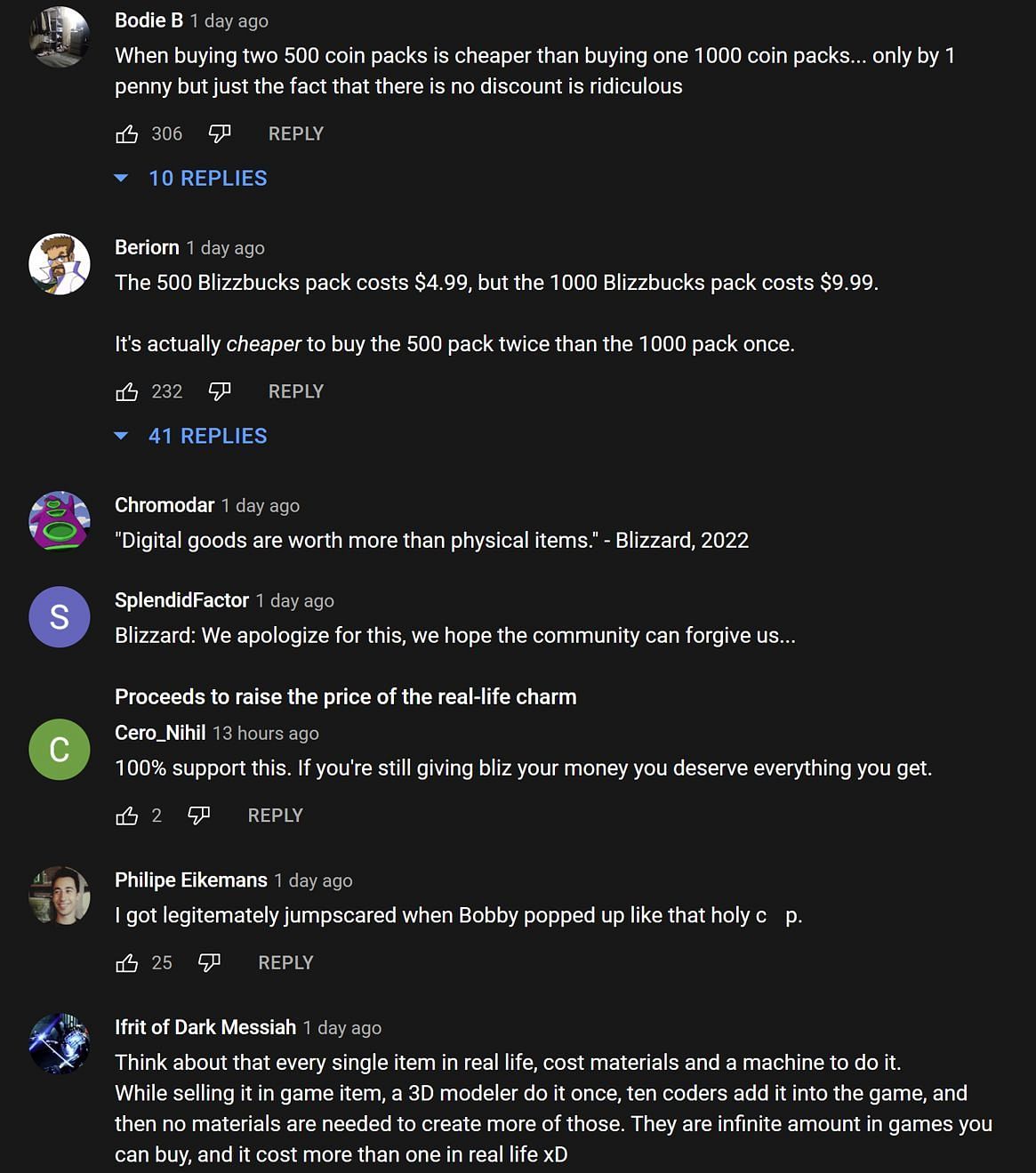 Fans in the YouTube comments section providing their take on the in-game item costing more money than the real life counterpart (Images via Asmongold Clips/YouTube)